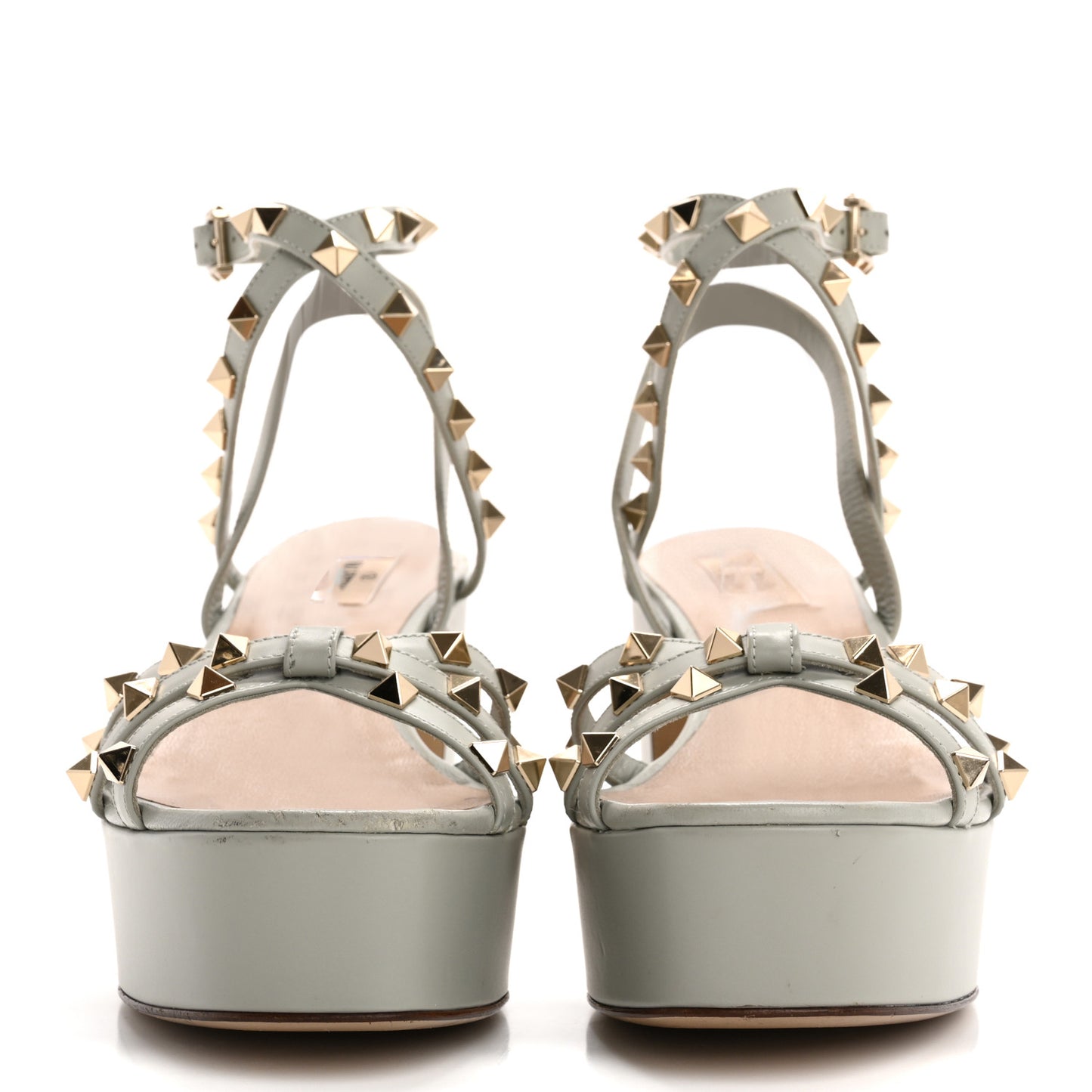 Calfskin Rockstud Ankle Wrap 35/75mm Platform Sandals 41 Opal Grey