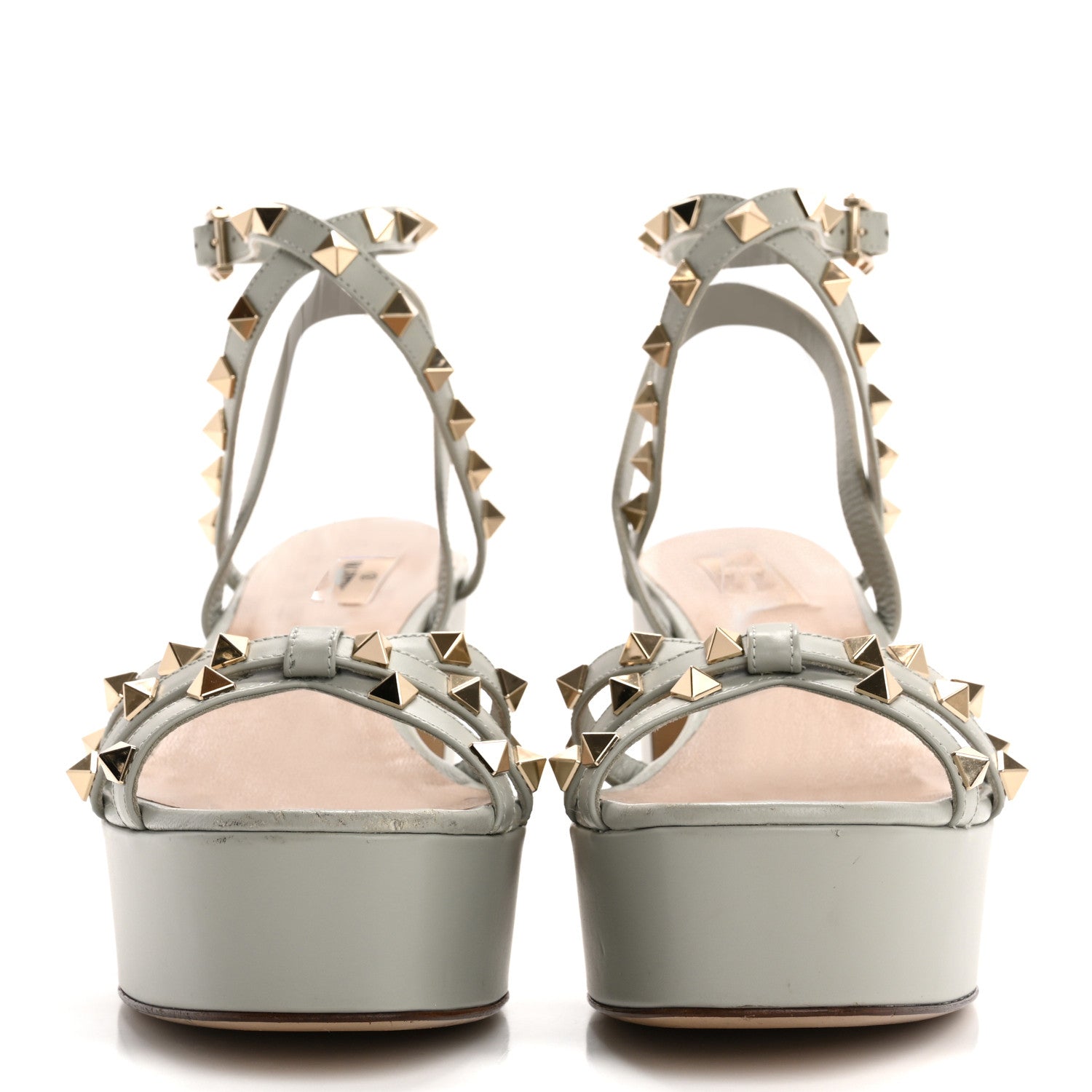 Valentino Garavani Calfskin Rockstud Ankle Wrap 35/75mm Platform Sandals 41 Opal Grey 3 of 17