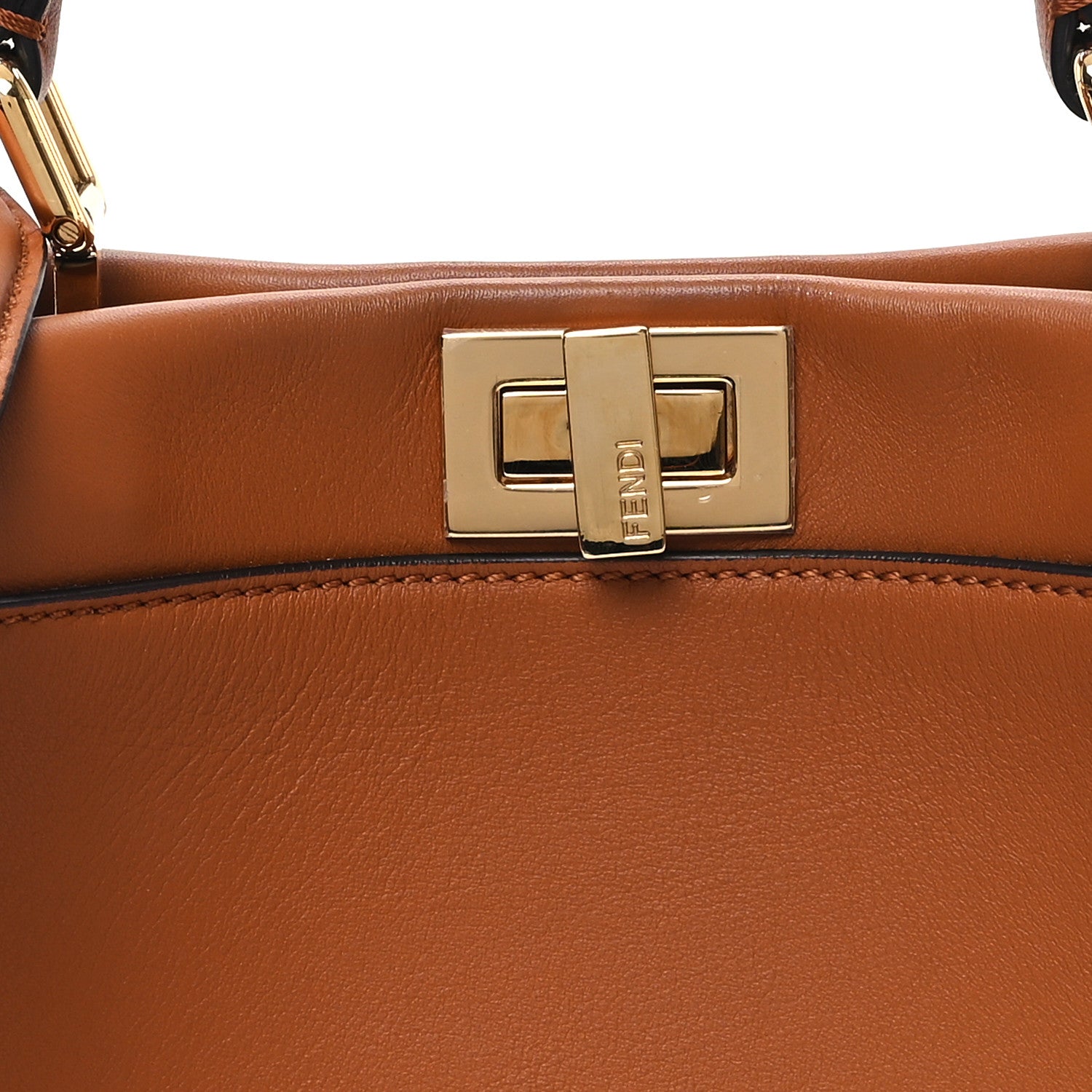 Fendi Vitello Seta Canvas FF Embroidered Mini Peekaboo Iconic Satchel Brandy Grezzo 7 of 10