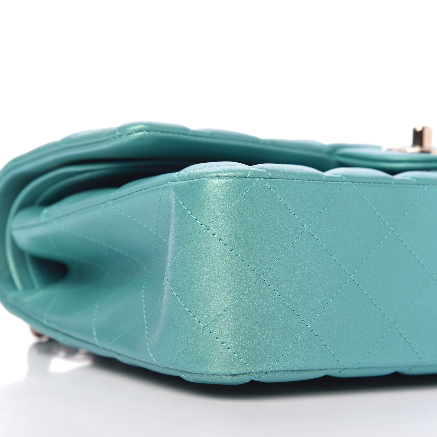 Iridescent Calfskin Quilted Medium Double Flap Green