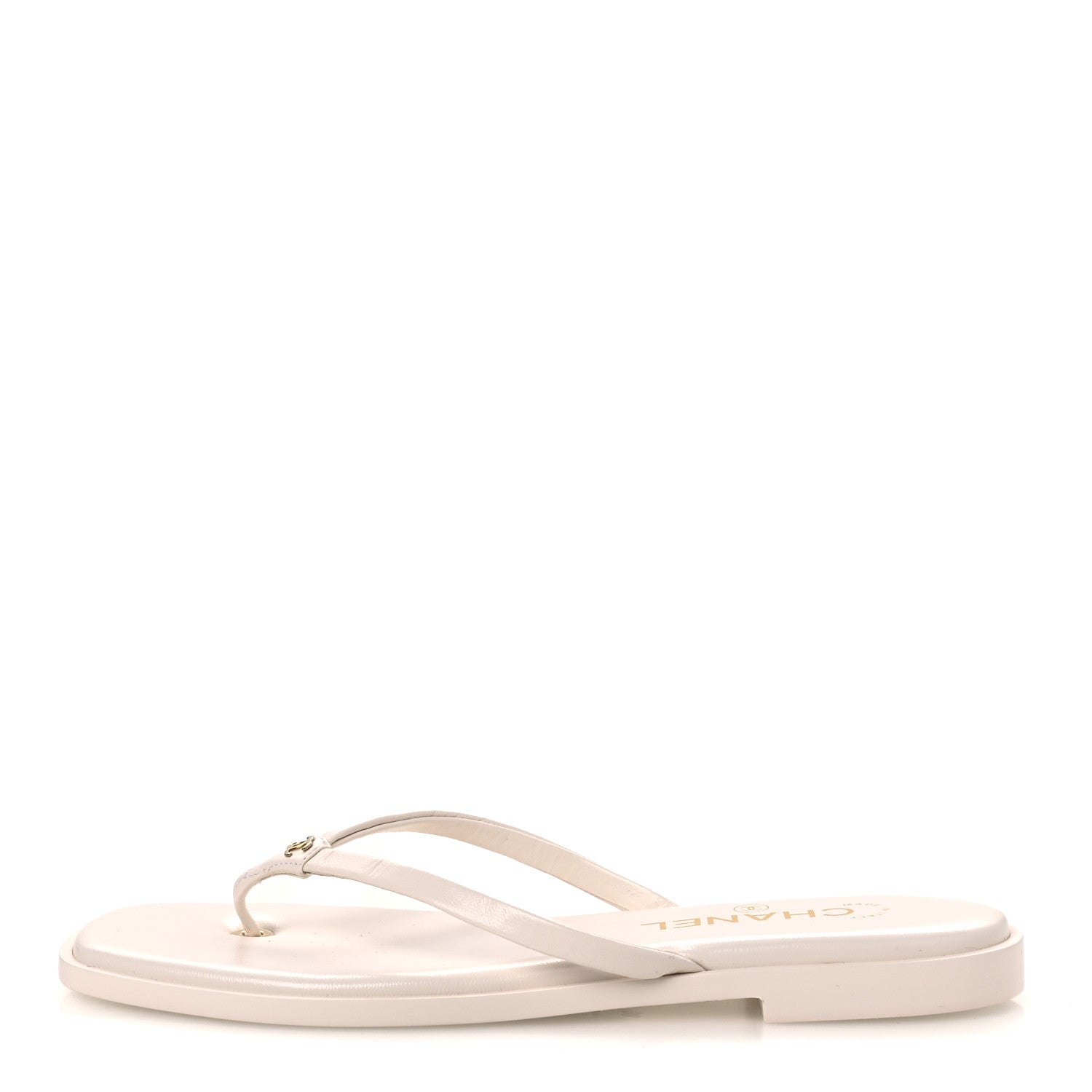 Chanel Goatskin CC Times Square Thong Sandals 38 Beige 1936463