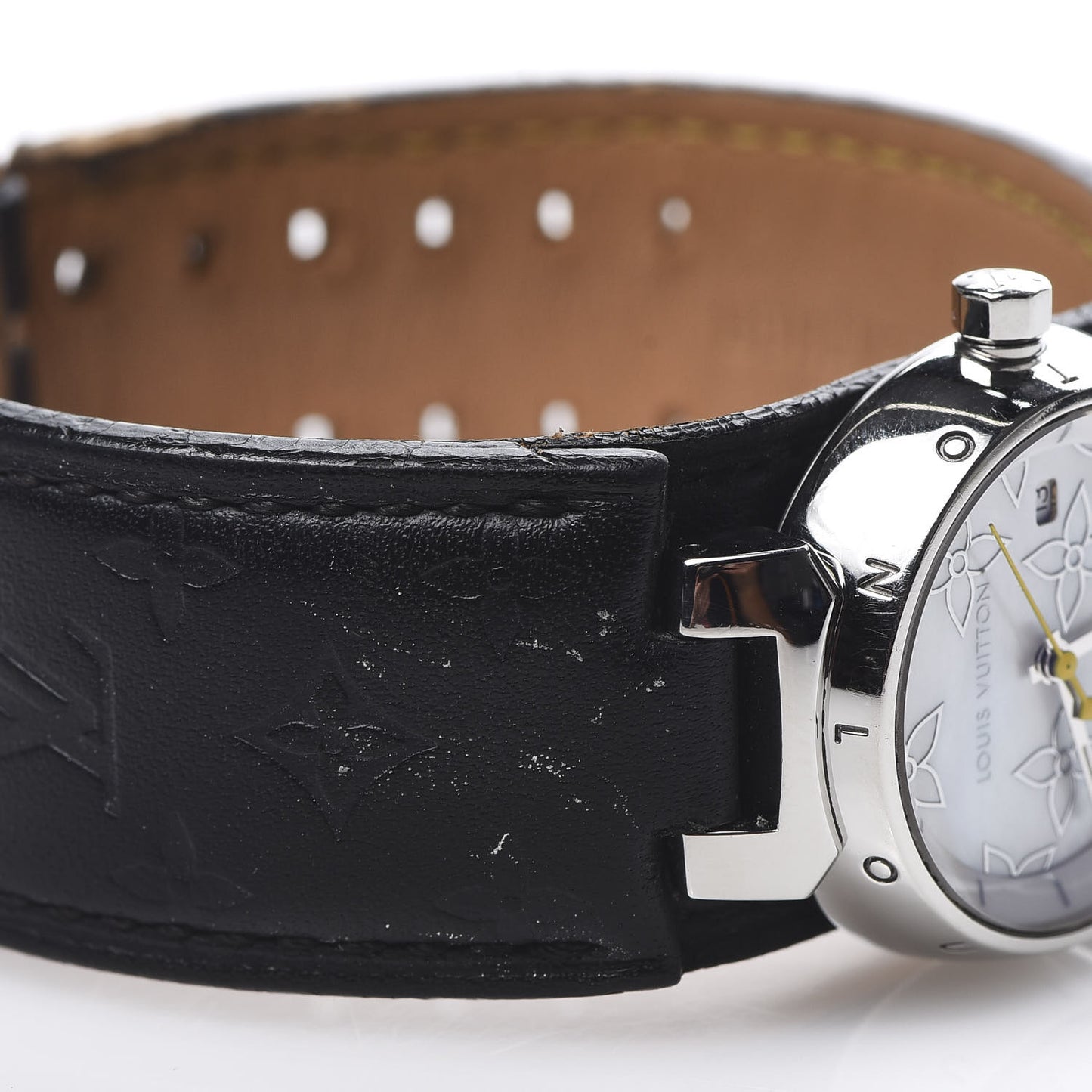 Stainless Steel Calfskin Mother of Pearl 28mm Tambour Quartz Watch