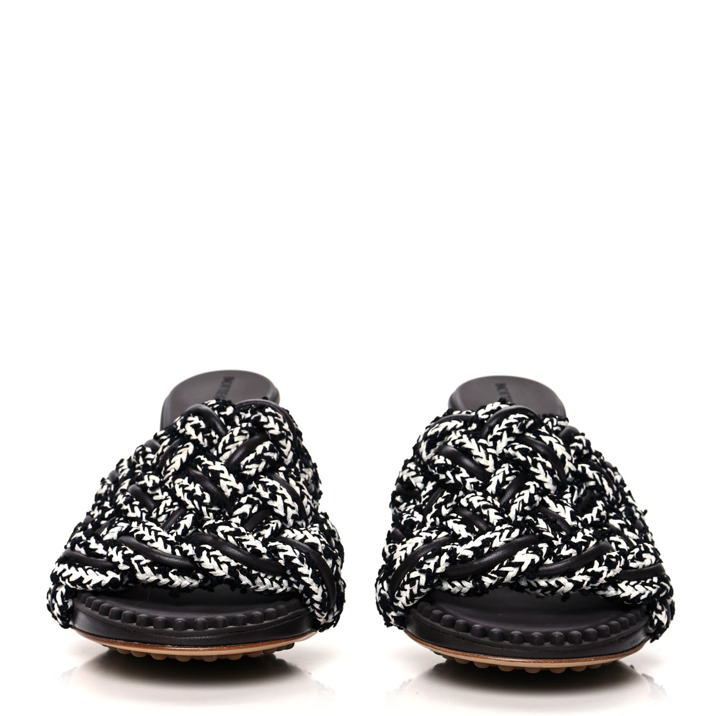Lambskin Fabric Weave Intrecciato Dot Sandals 36.5 Black White