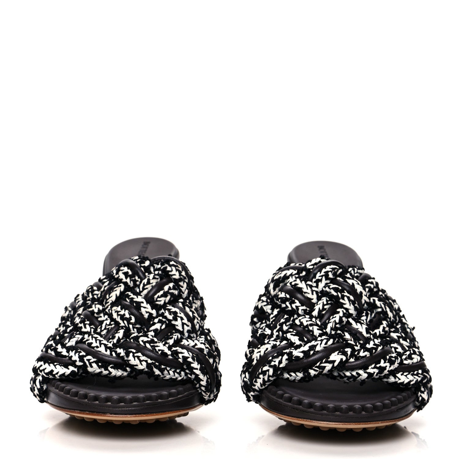 Bottega Veneta Lambskin Fabric Weave Intrecciato Dot Sandals 36.5 Black White 2 of 7