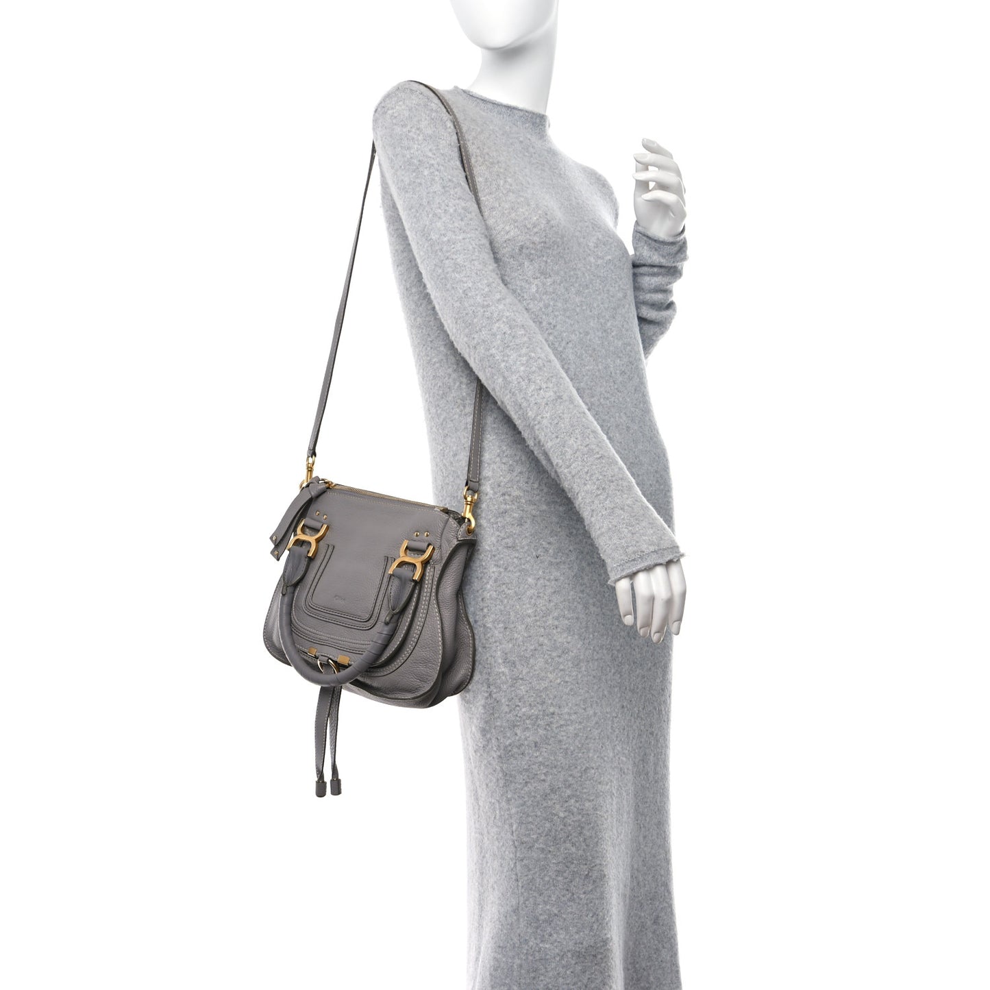 Calfskin Small Marcie Satchel Cashmere Grey