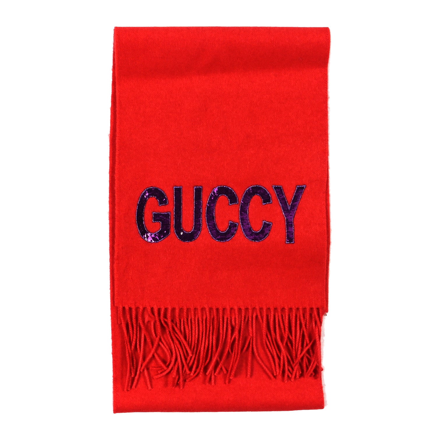 Gucci Silk Cashmere Sequins Woven Guccy Scarf Flame 2 of 3