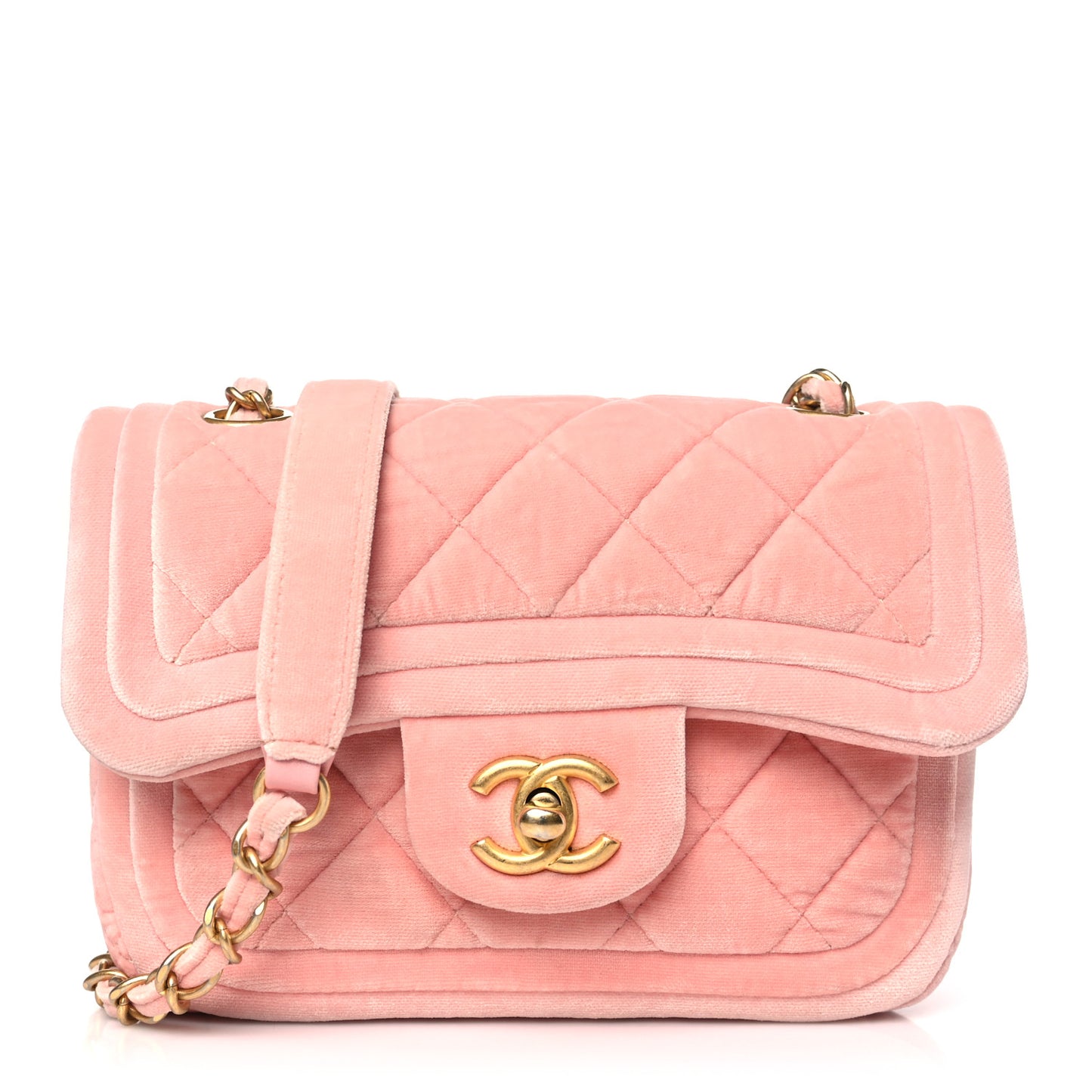 Velour Quilted Mini Double Frame Flap Rose