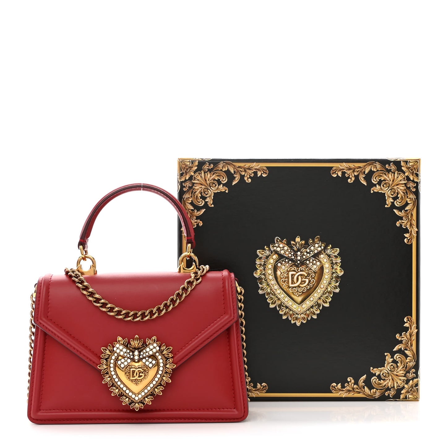 DOLCE & GABBANA Smooth Calfskin Small Devotion Envelope Top Handle Bag Red