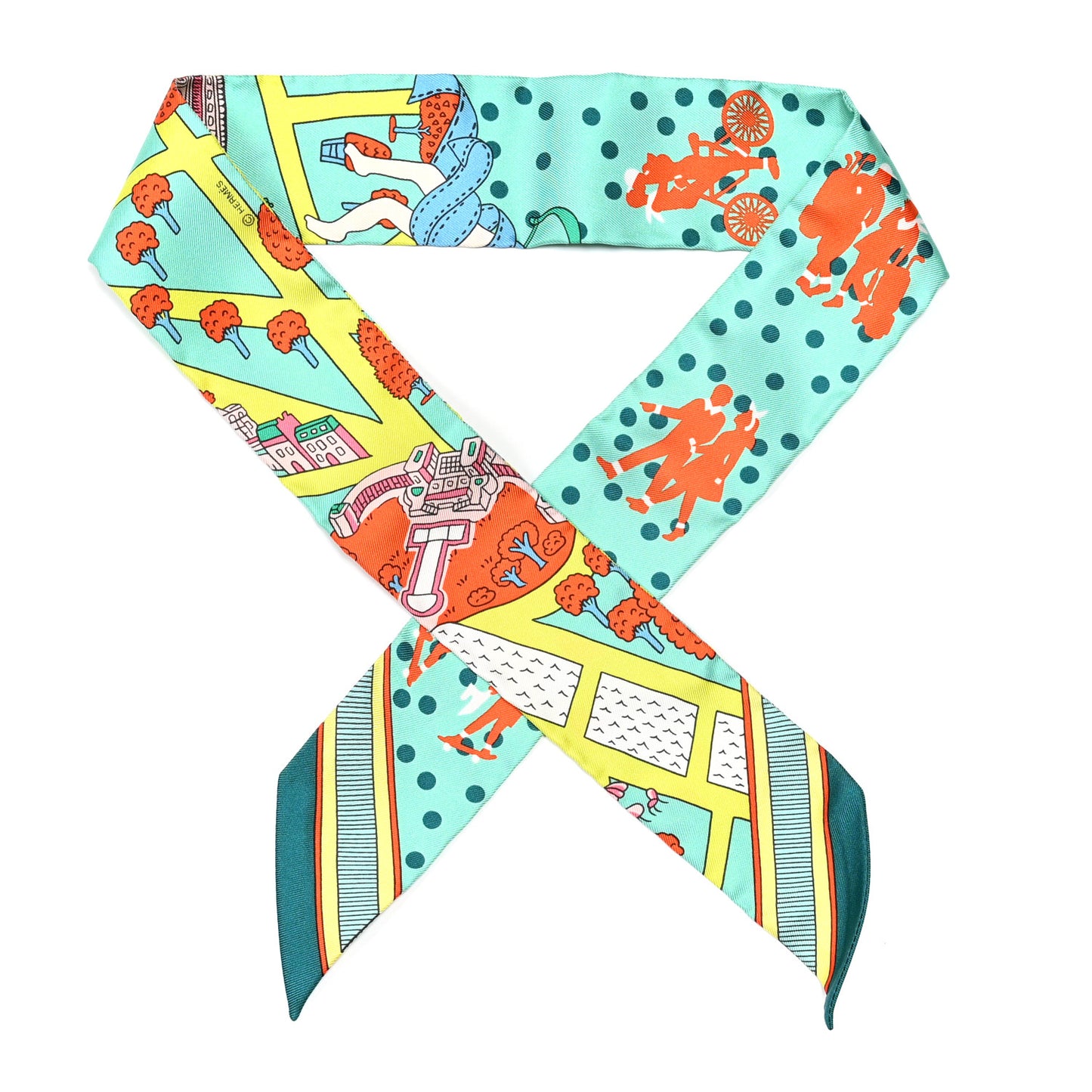 Silk Les Nouveaux Amoureux de Paris Twilly Vert D'eau Jaune Fluo Orange