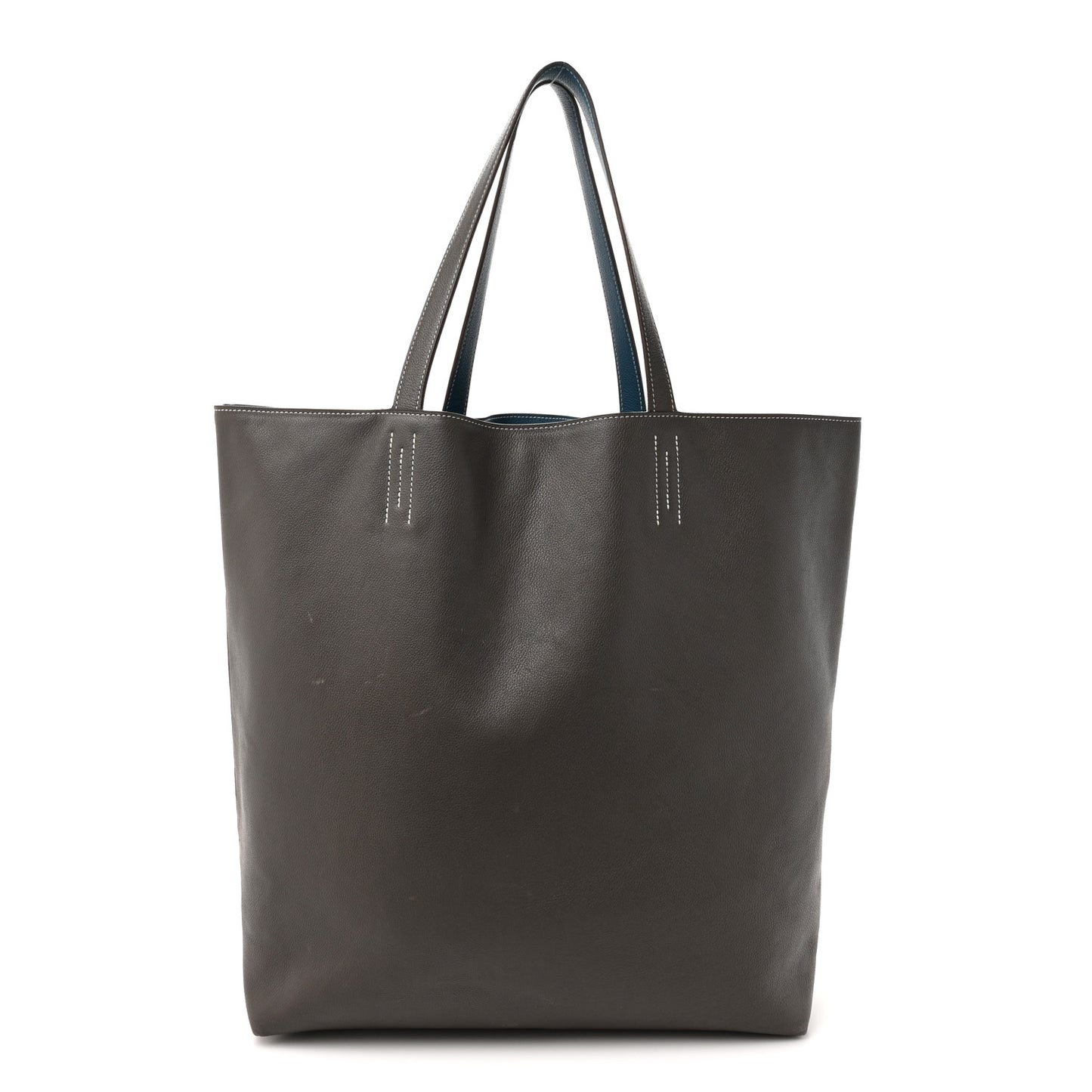 Taurillon Clemence Double Sens 45 Reversible Tote Bleu Izmir Etain