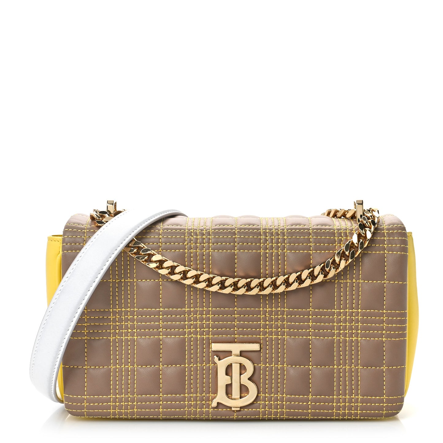 Lambskin Quilted Small Lola Tri-Color Bag Deep Saffron White Beige