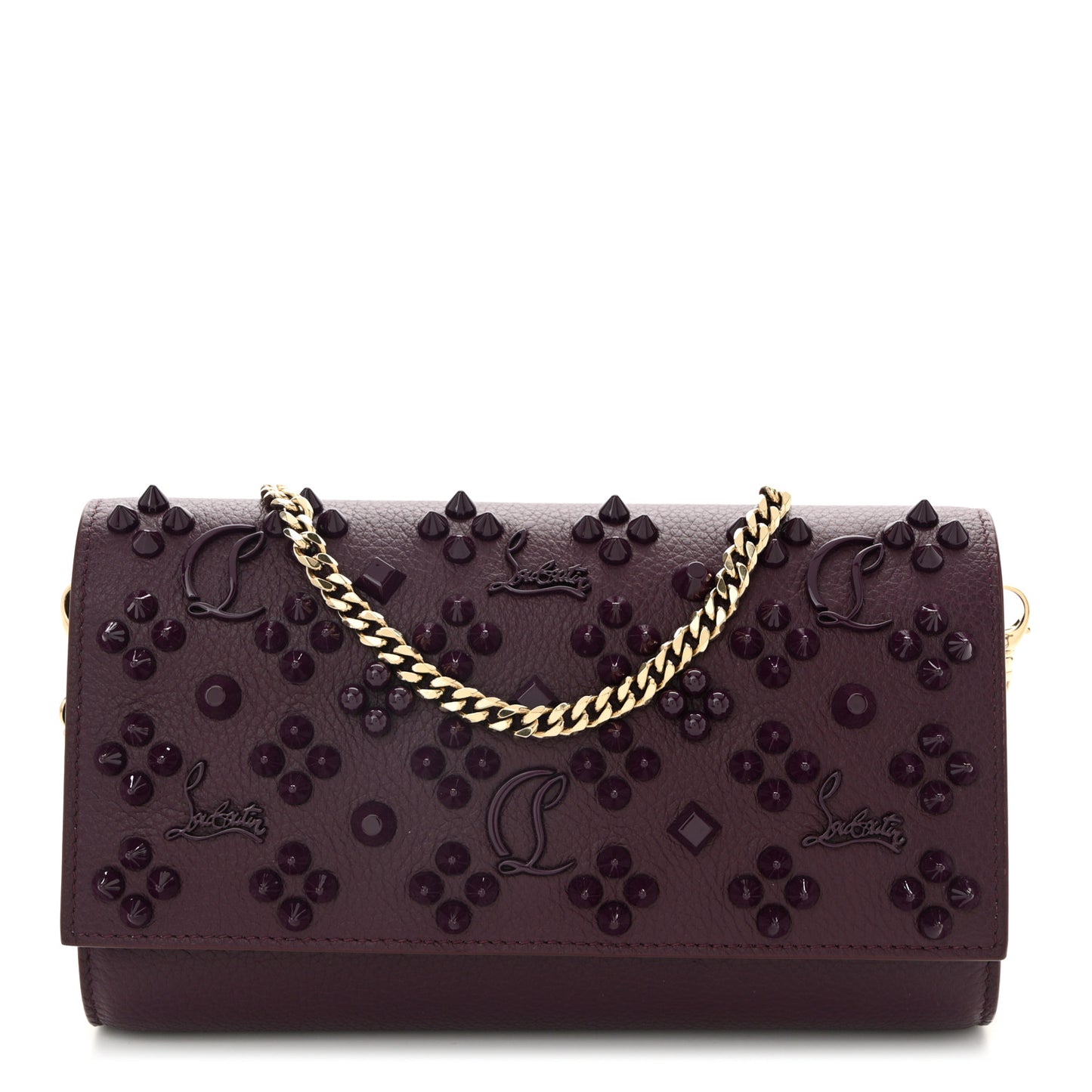 Calfskin Spikes Loubinthesky Paloma Clutch Merlot