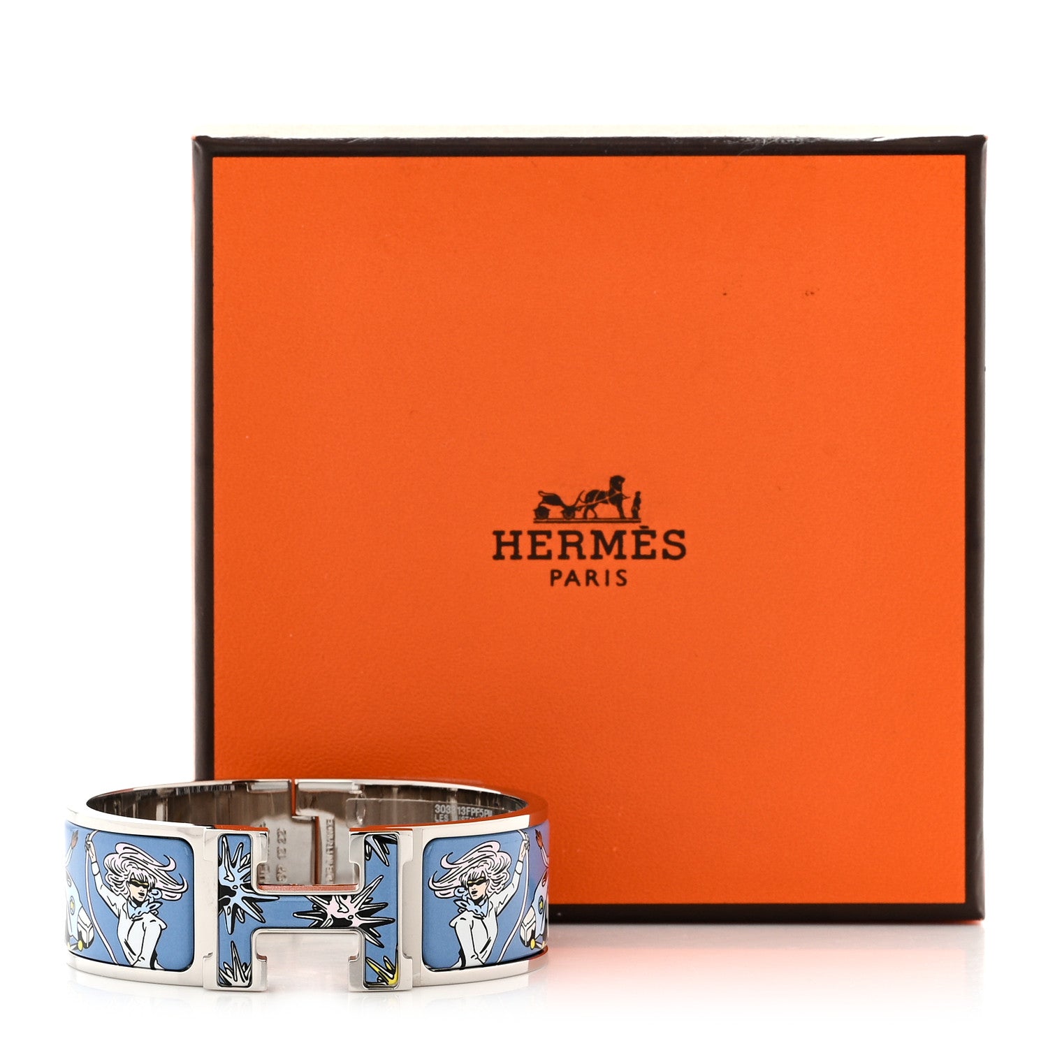 Hermes Enamel Printed Wide Les Mustangs II Clic Clac H Bracelet PM Ecume 8 of 8