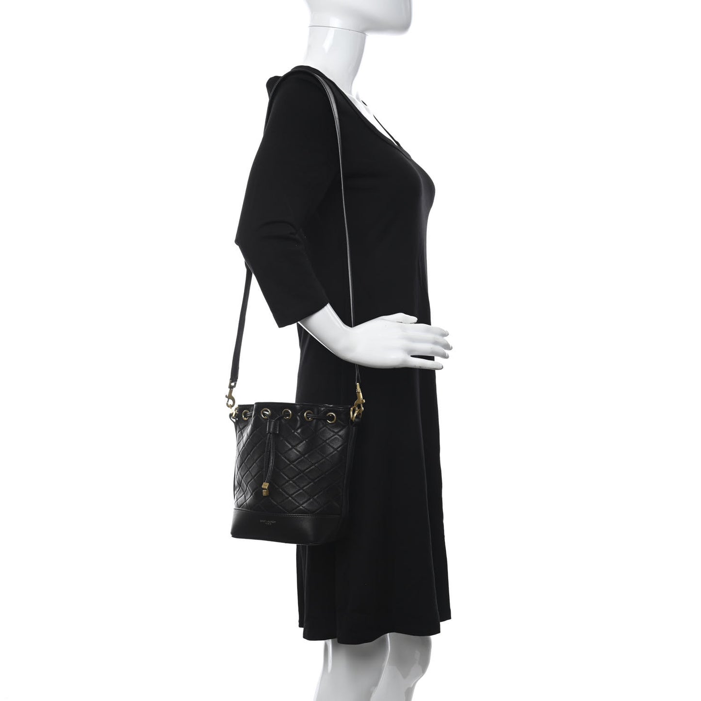 Lambskin Quilted Small Emmanuelle Bucket Bag Black