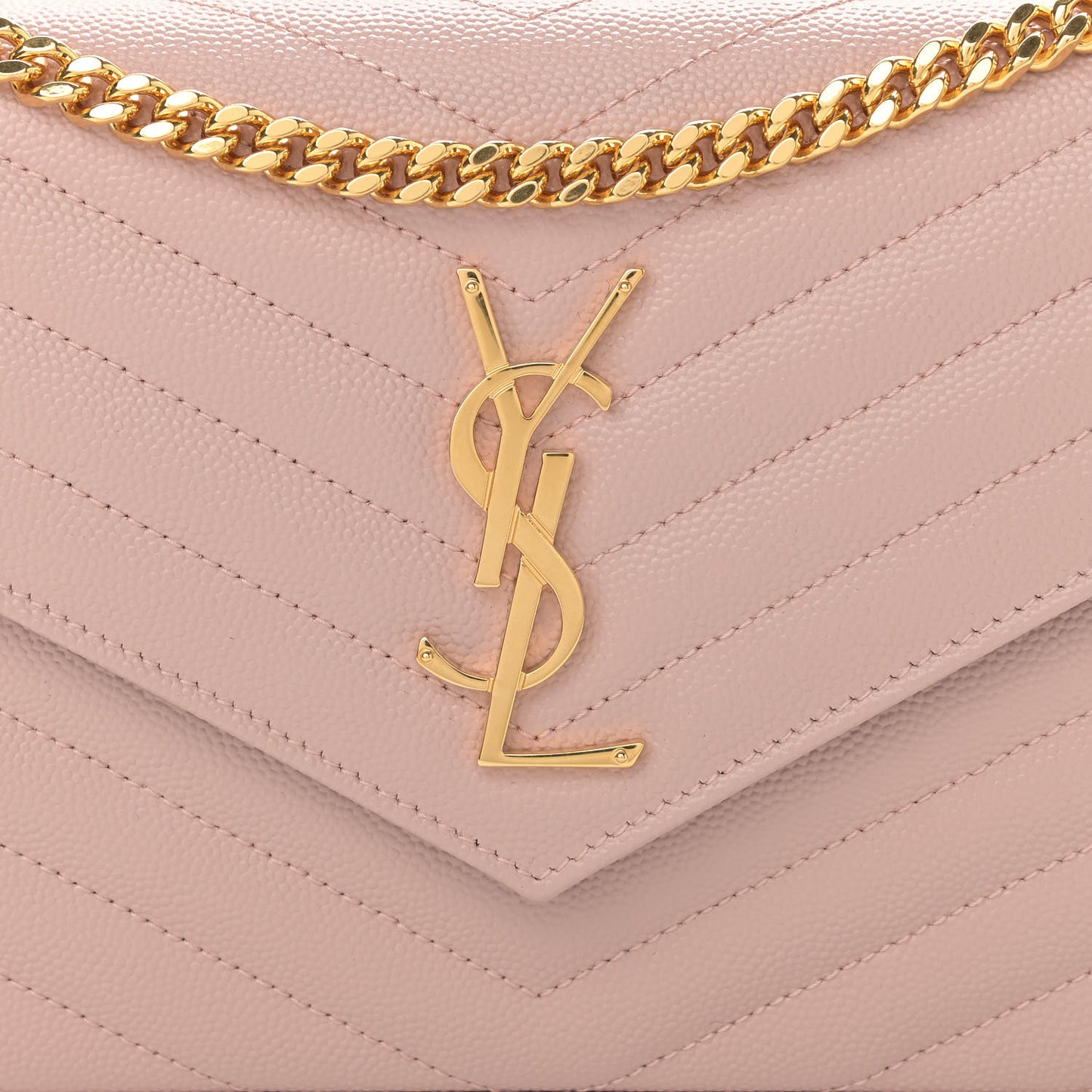 Grain De Poudre Matelasse Chevron Monogram Chain Wallet Pale Pink