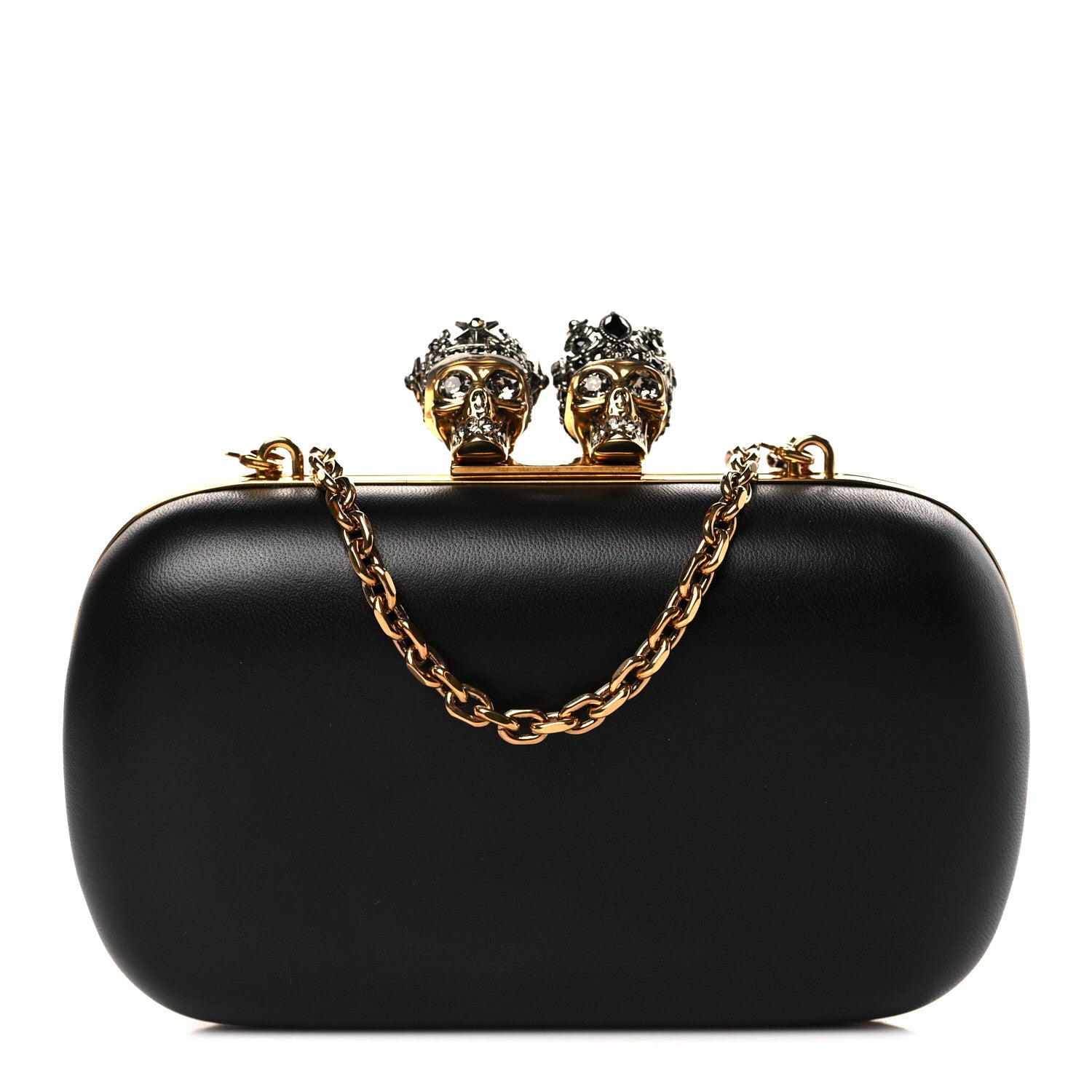 Alexander McQueen Nappa Queen and King Skull Box Chain Clutch