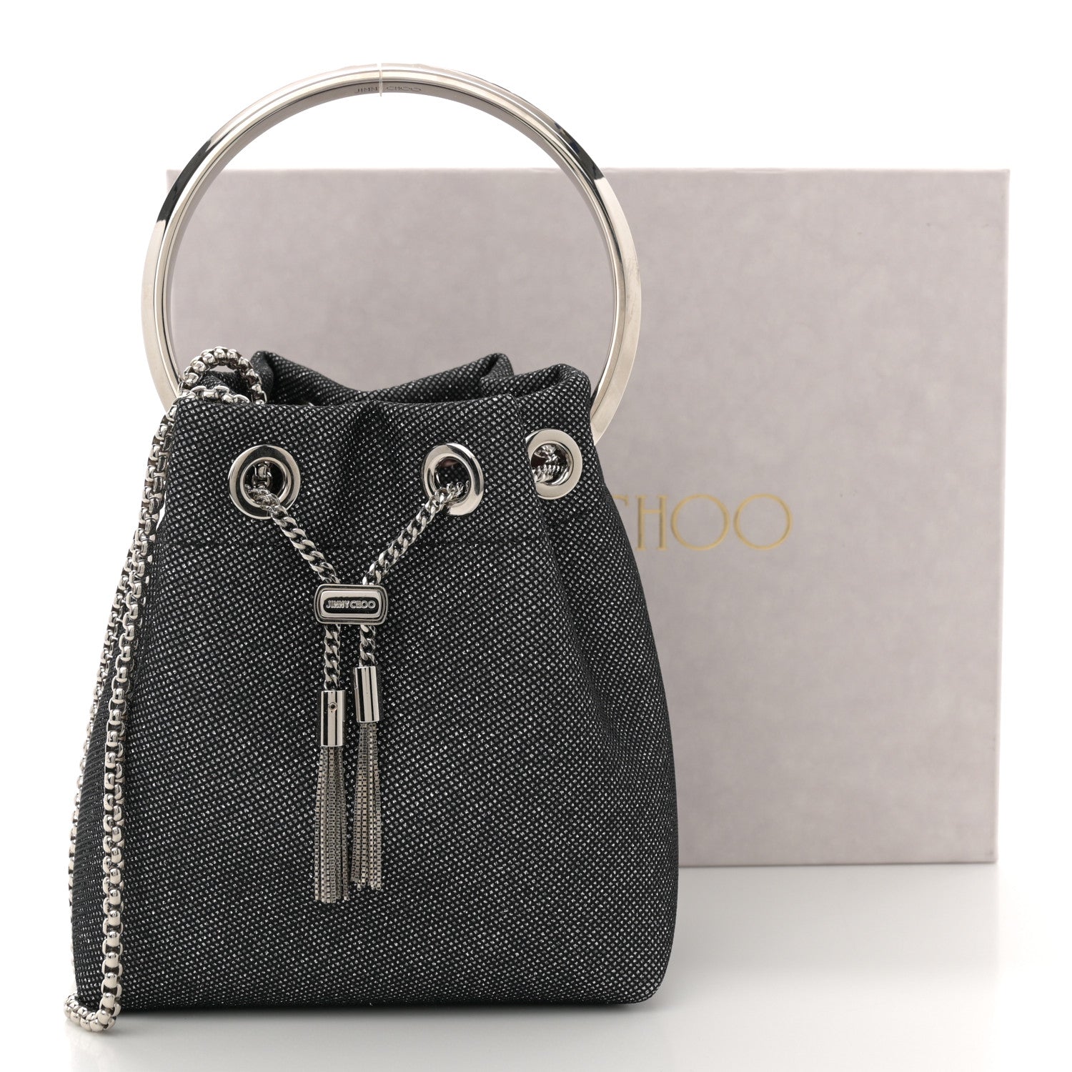 Jimmy Choo Metallic Fabric Bon Bon Bag Bucket Bag Silver 11 of 11