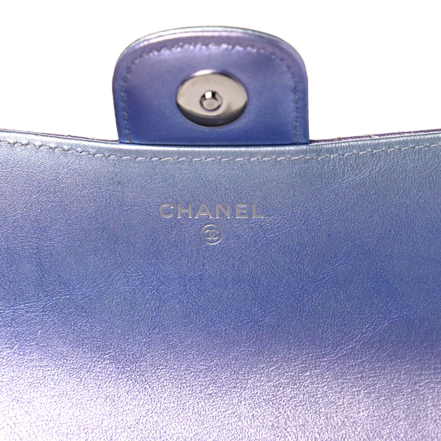 Gradient Metallic Calfskin Quilted Glasses Case With Chain Silver Blue Yellow Purple