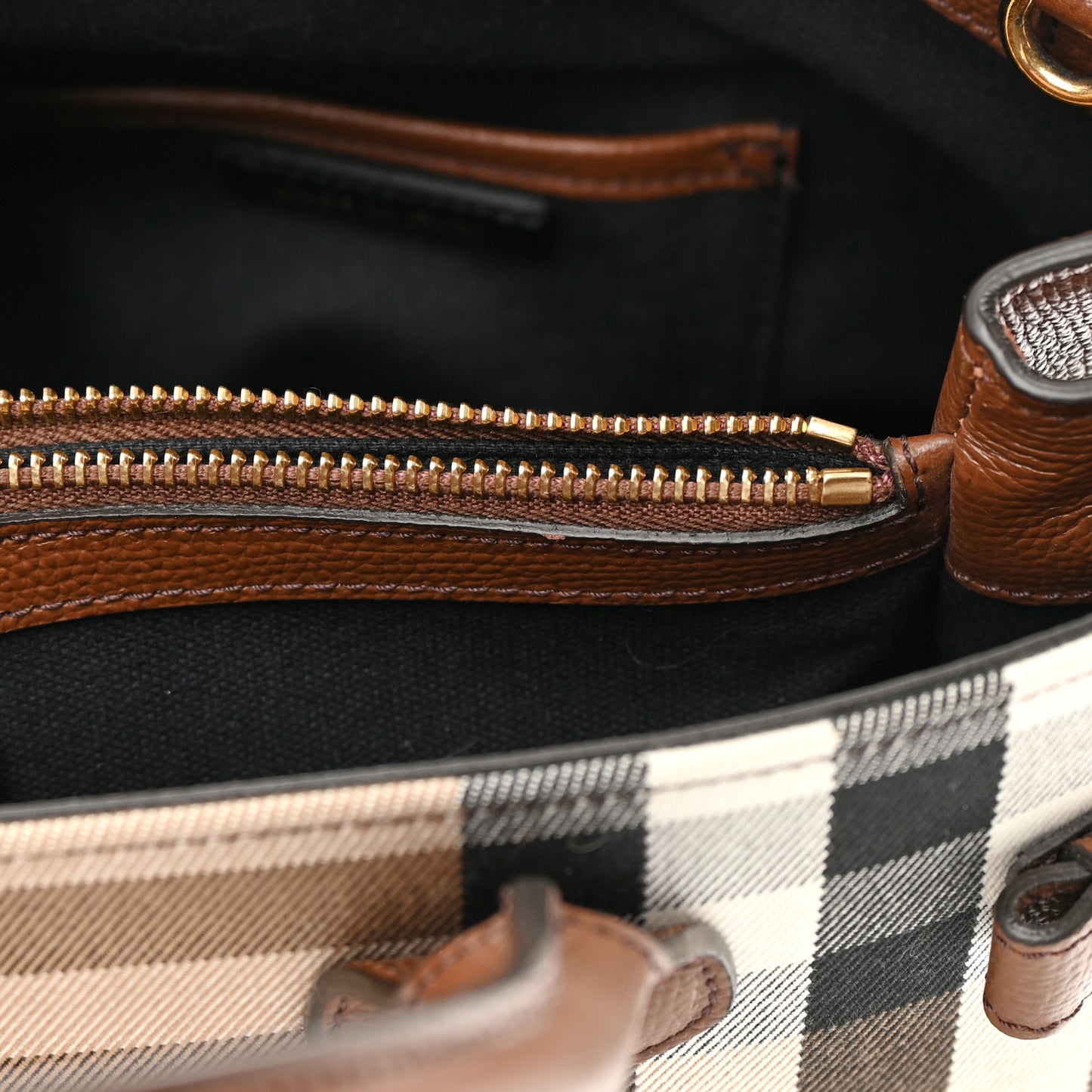 House Check Grainy Calfskin Medium Banner Tote Brown