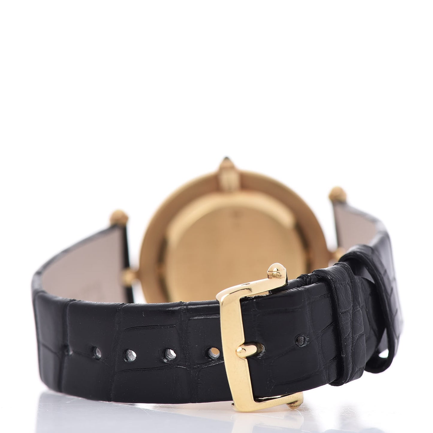 18K White Yellow Gold Alligator 30mm Manual Winding Watch Black