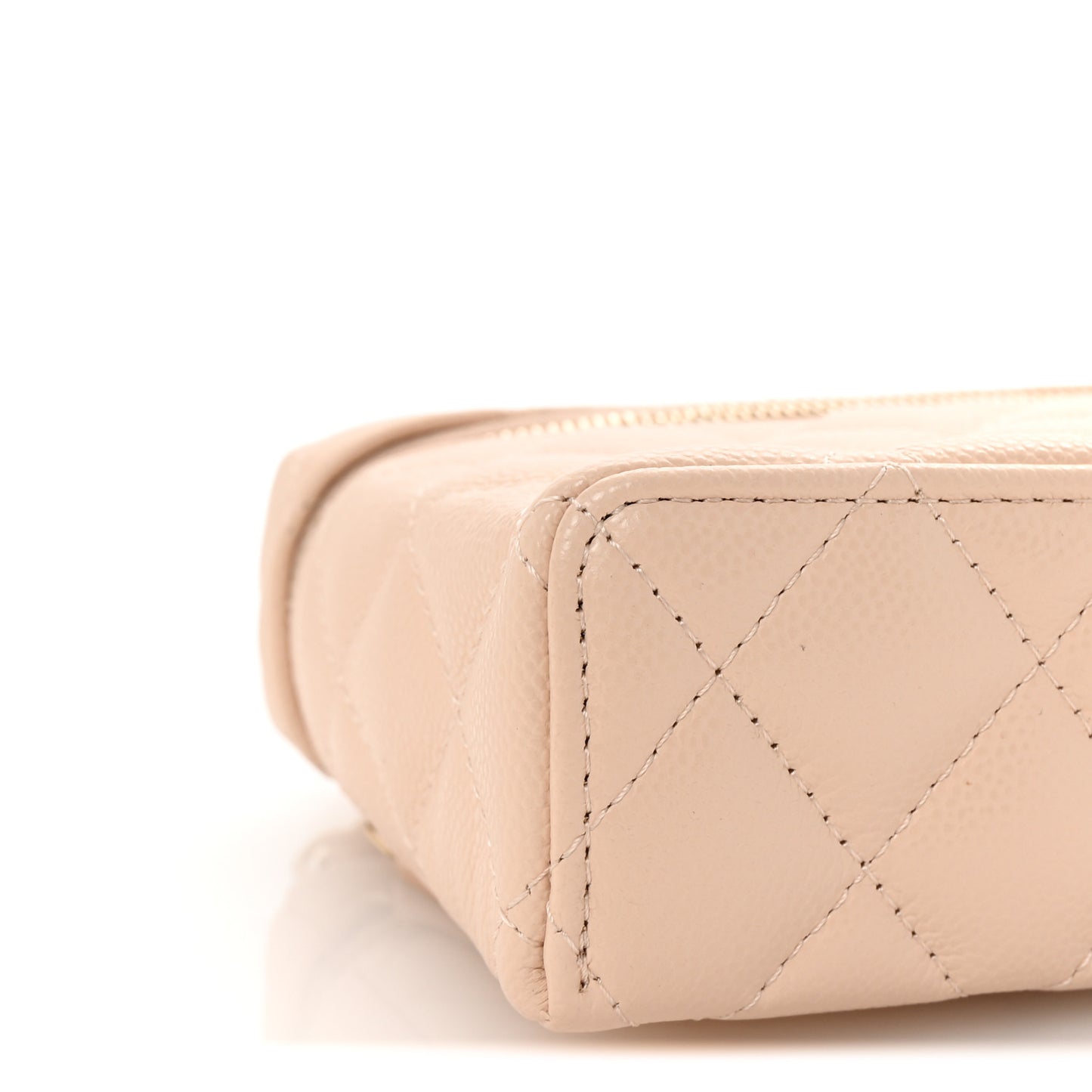 Caviar Quilted Top Handle Slim Vanity With Chain Beige