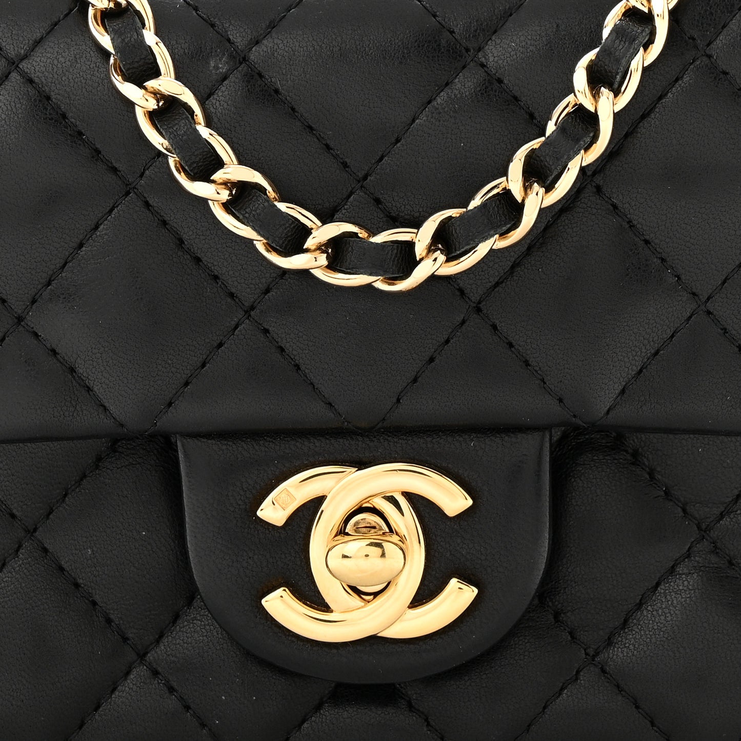 Lambskin Quilted Extra Mini Square Flap Black