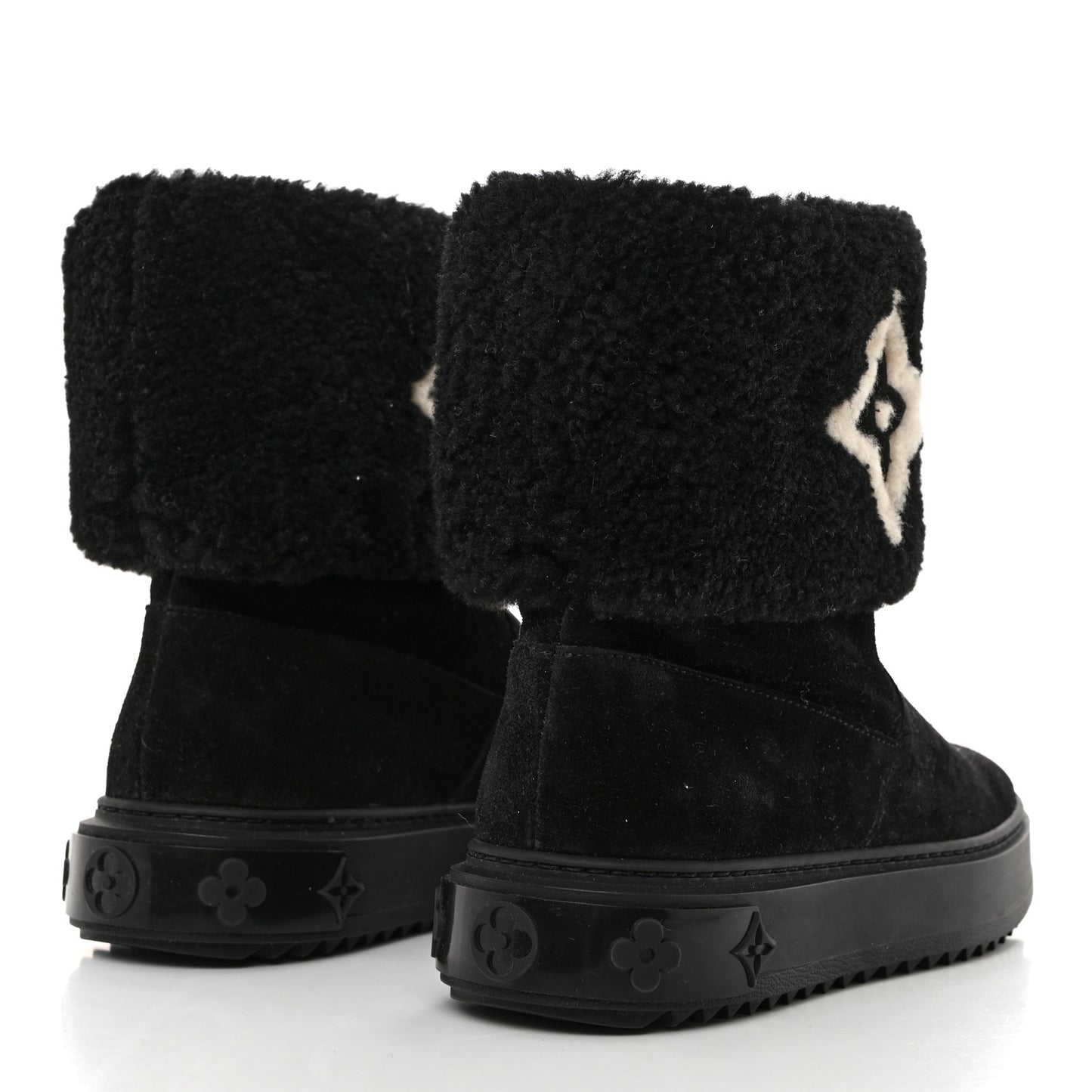 Suede Calfskin Shearling Snowdrop Flat Ankle Boot 36 Black