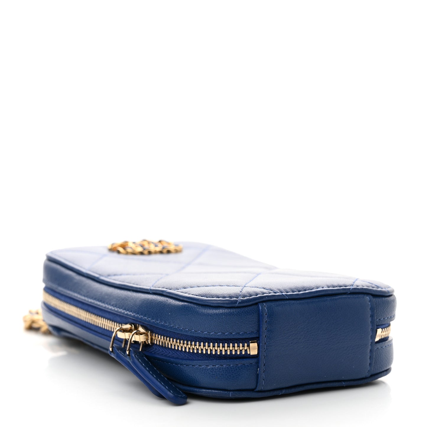 Lambskin Quilted Chanel 19 Zip Phone Case Blue