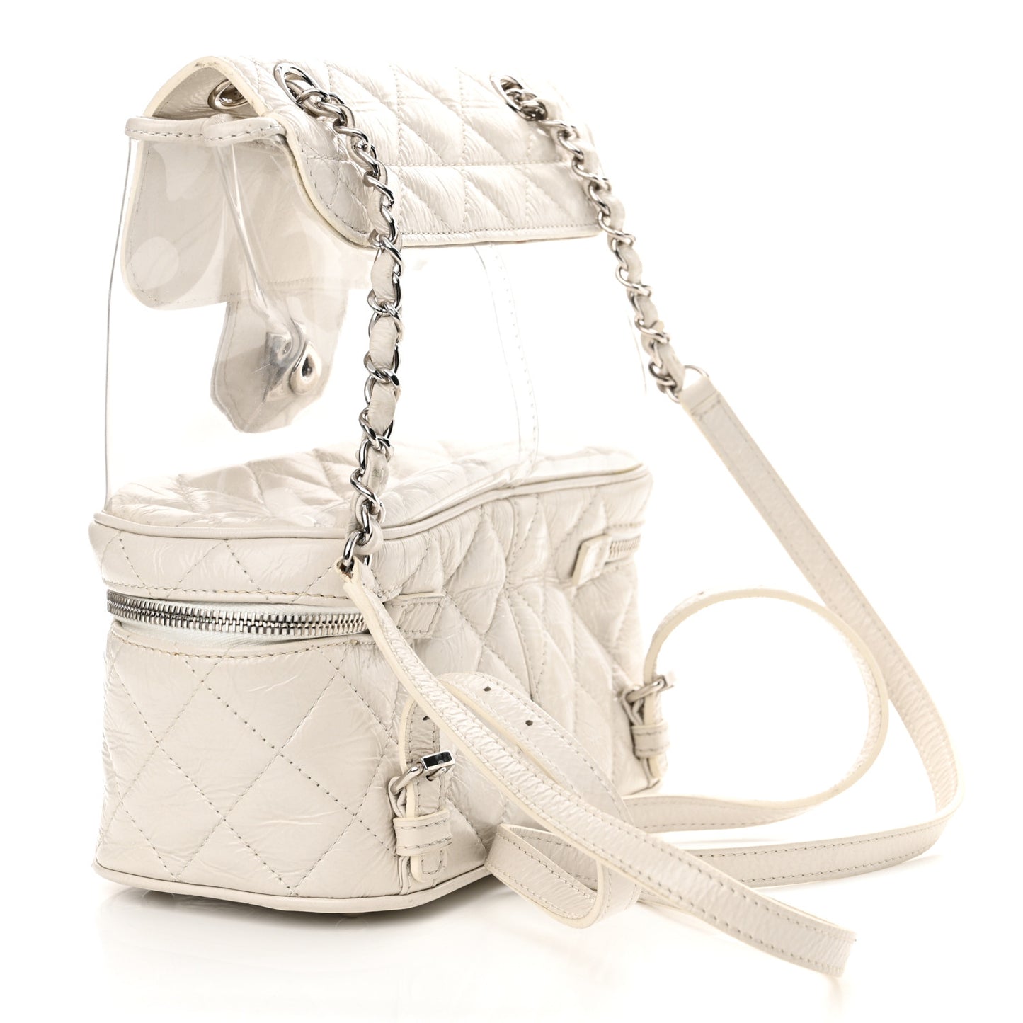 Crumpled Calfskin PVC Quilted Backpack White