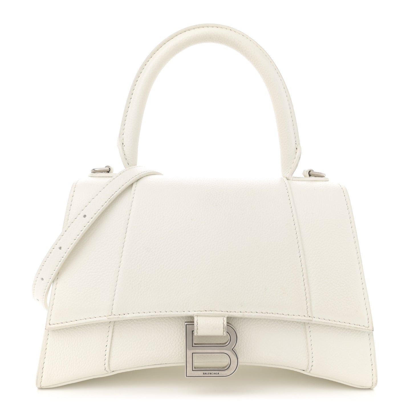 Grained Calfskin Small Hourglass Top Handle Bag White