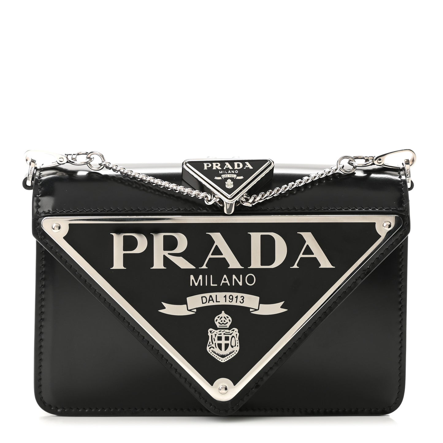 Spazzolato Triangle Logo Plate Flap Chain Crossbody Bag Black
