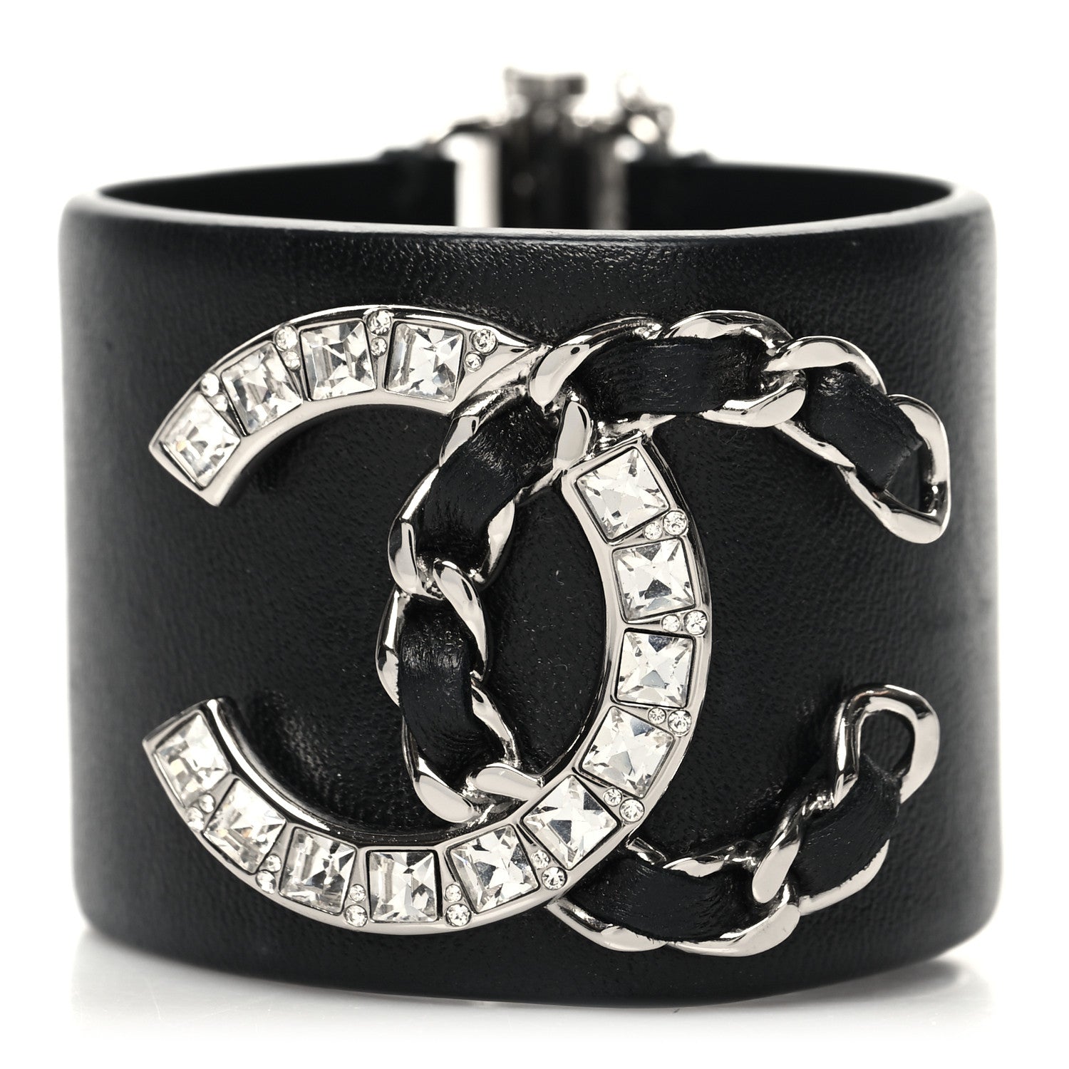 Chanel Lambskin Baguette Crystal CC Chain Cuff Bracelet M Black 1 of 6