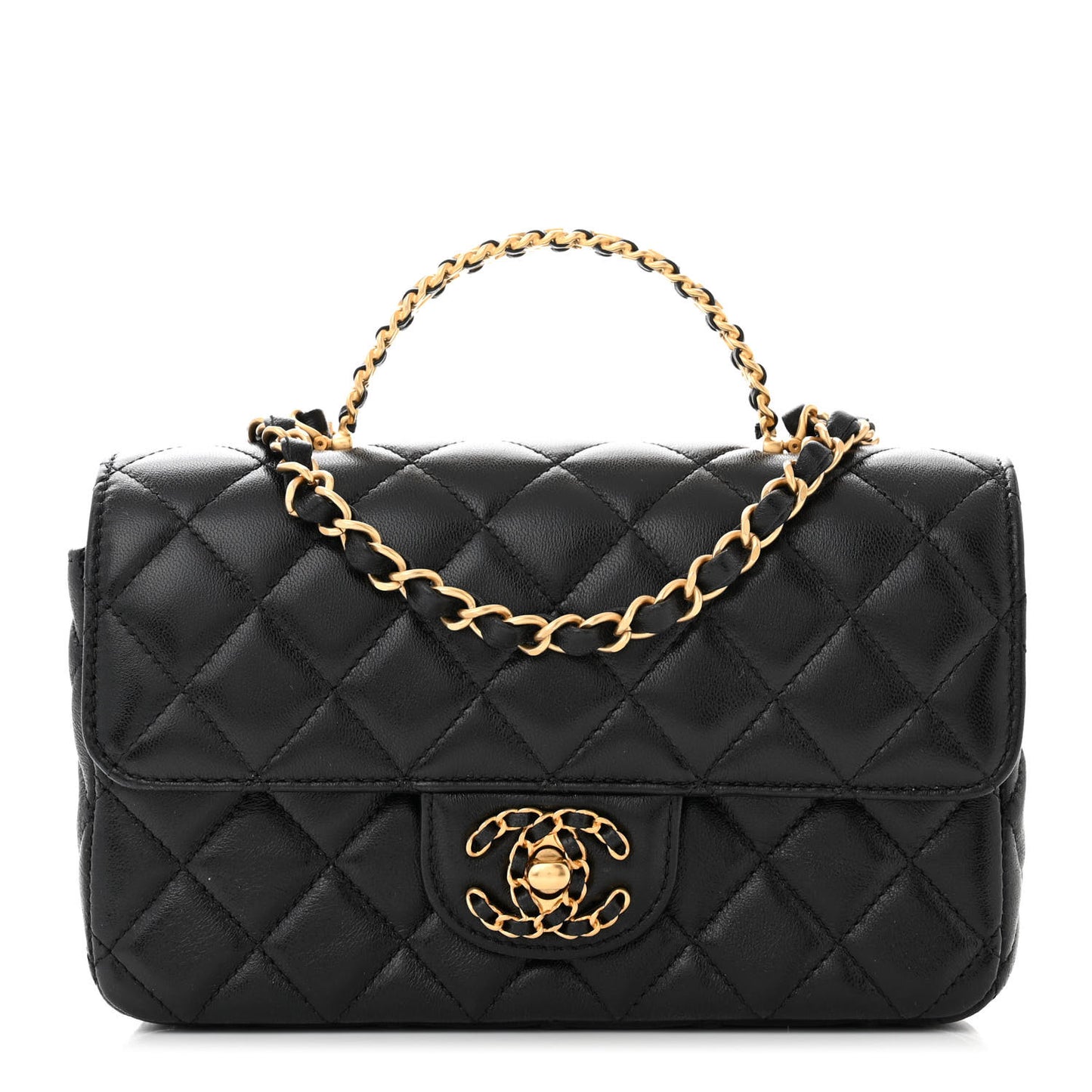 Lambskin Quilted Mini Strass On Top Flap Black