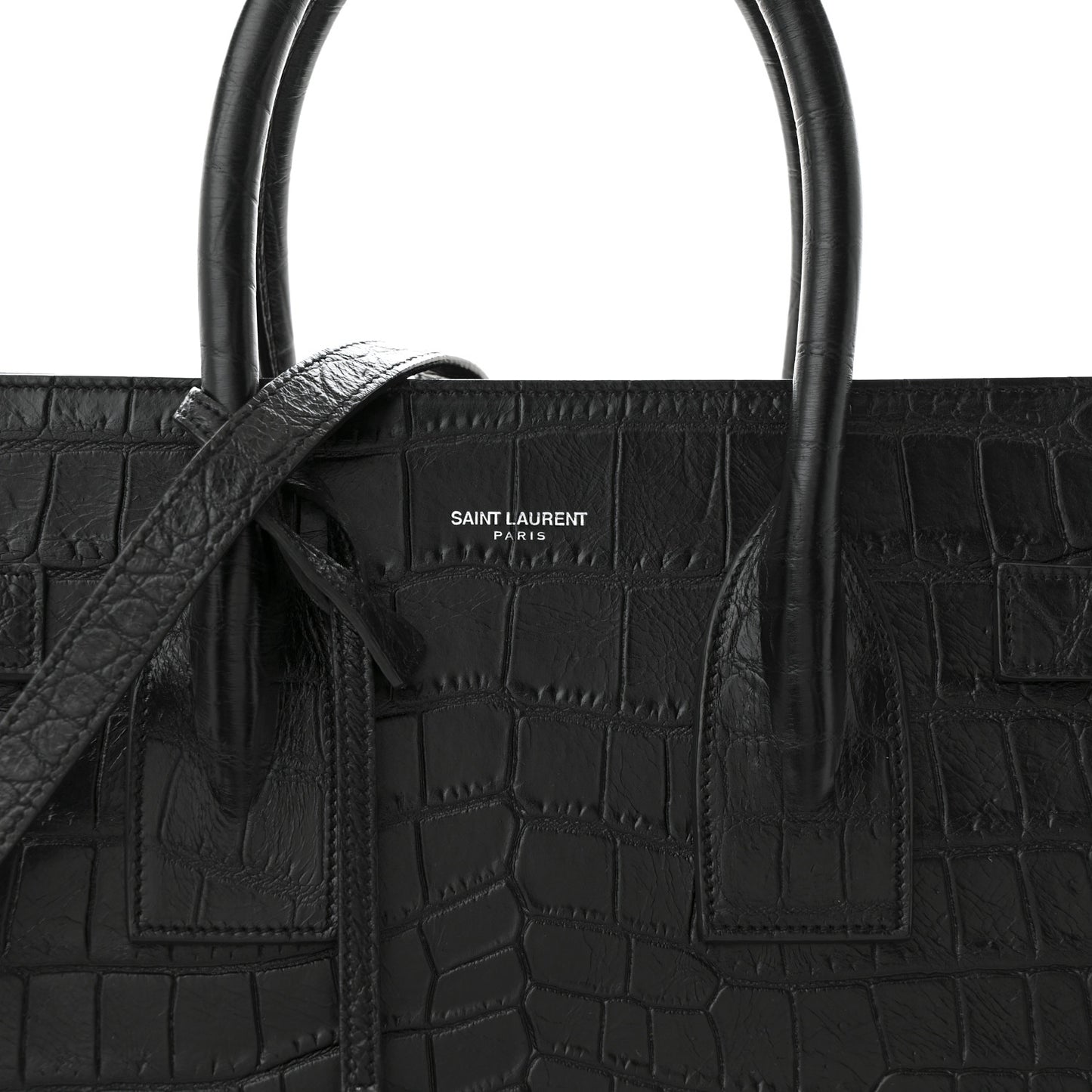 Calfskin Crocodile Embossed Small Sac de Jour Black