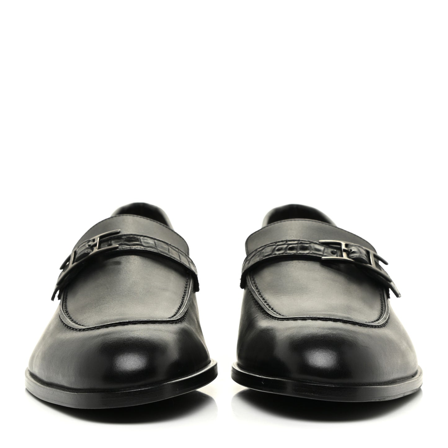 Calfskin Shiny Alligator Mens Monterey Loafers 44 Black