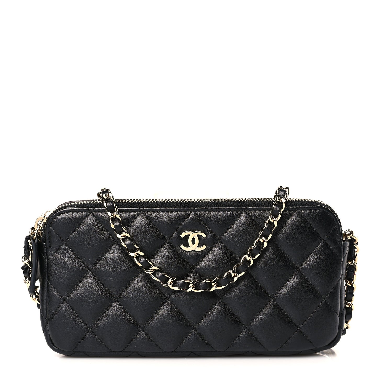 Lambskin Quilted Small Clutch With Chain Black