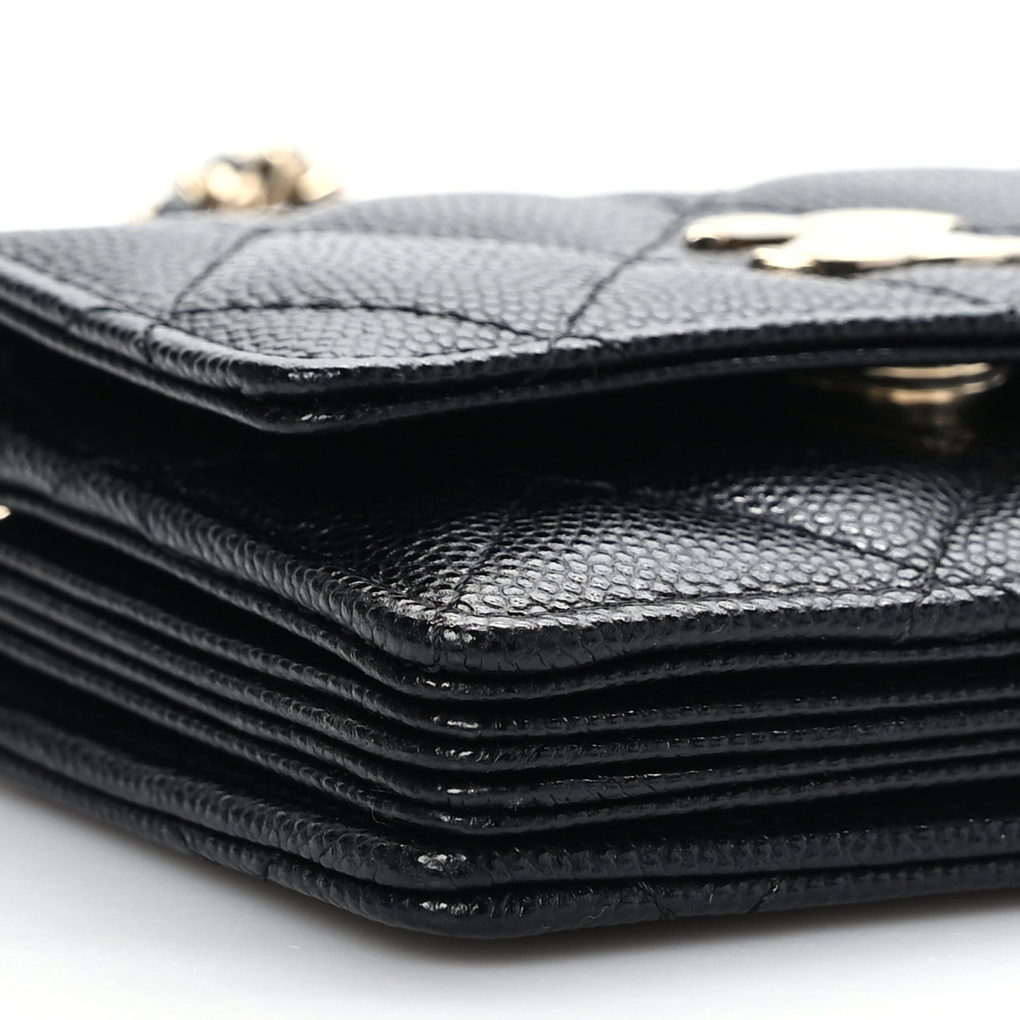 Caviar Quilted Card Holder With Charms On Chain Black