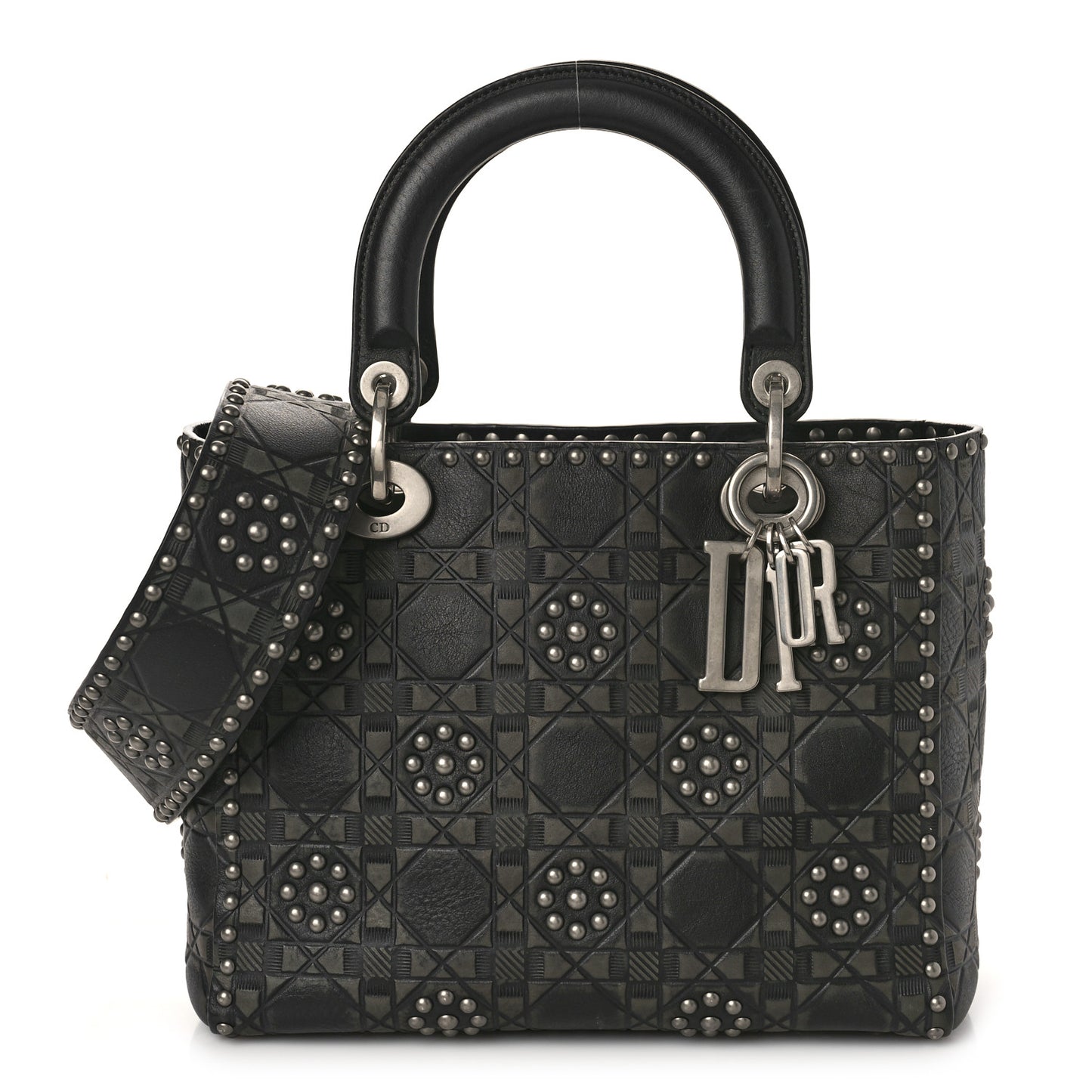 Calfskin Studded Flower Medium Lady Dior Black