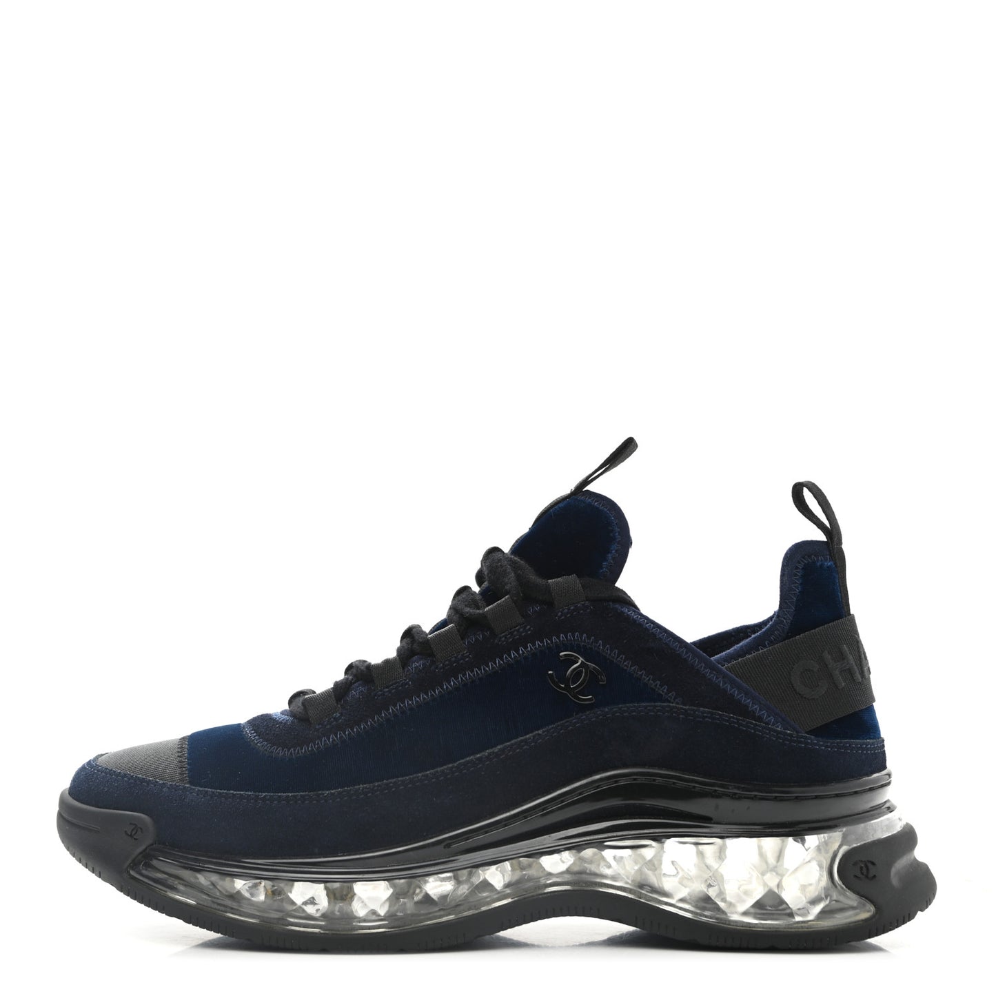 Suede Calfskin Velvet Grosgrain CC Sneakers 40 Navy Blue Black