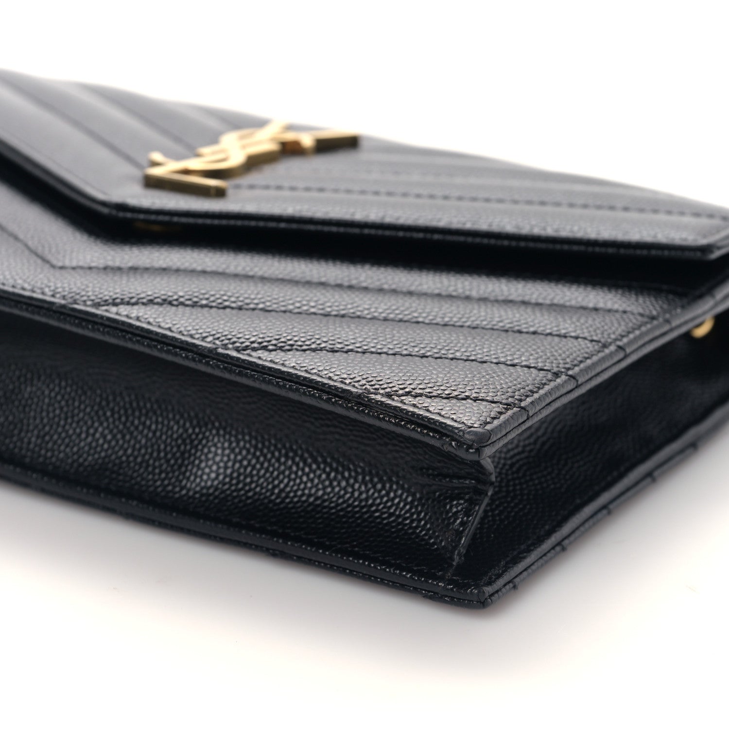 Saint Laurent Grain De Poudre Matelasse Chevron Monogram Envelope Chain Wallet Black 9 of 9