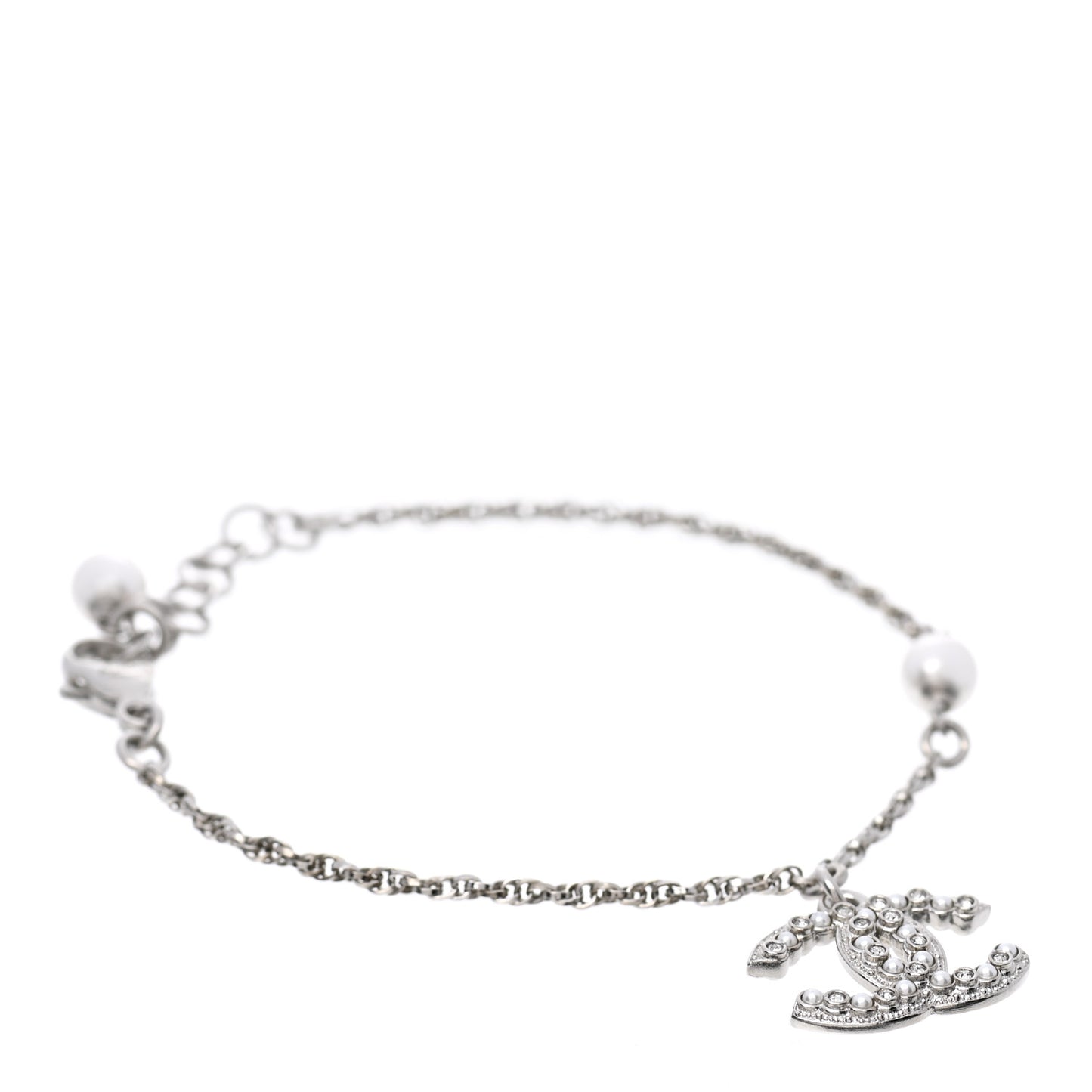 Pearl Crystal CC Bracelet Silver
