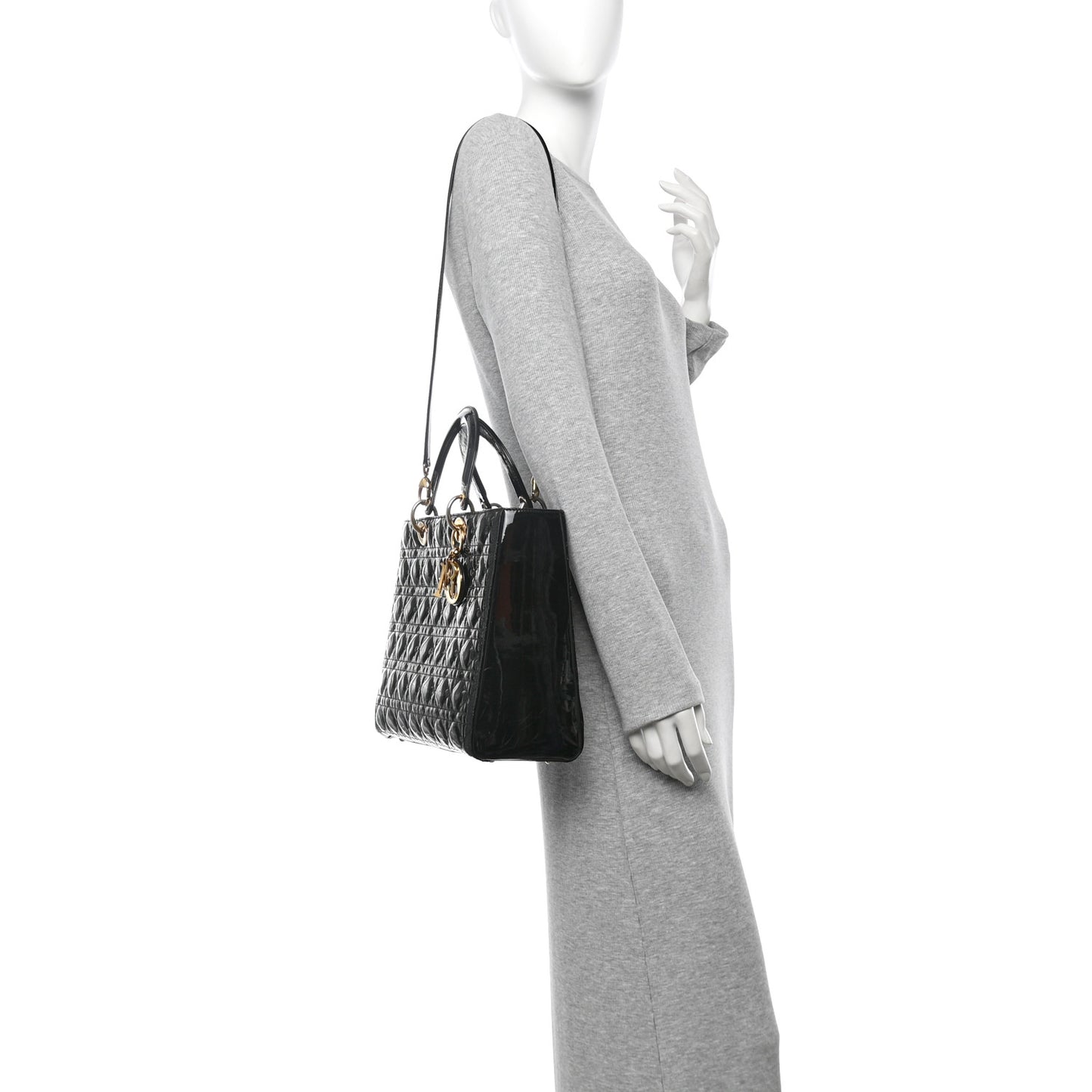 Patent Cannage Large Lady Dior Black