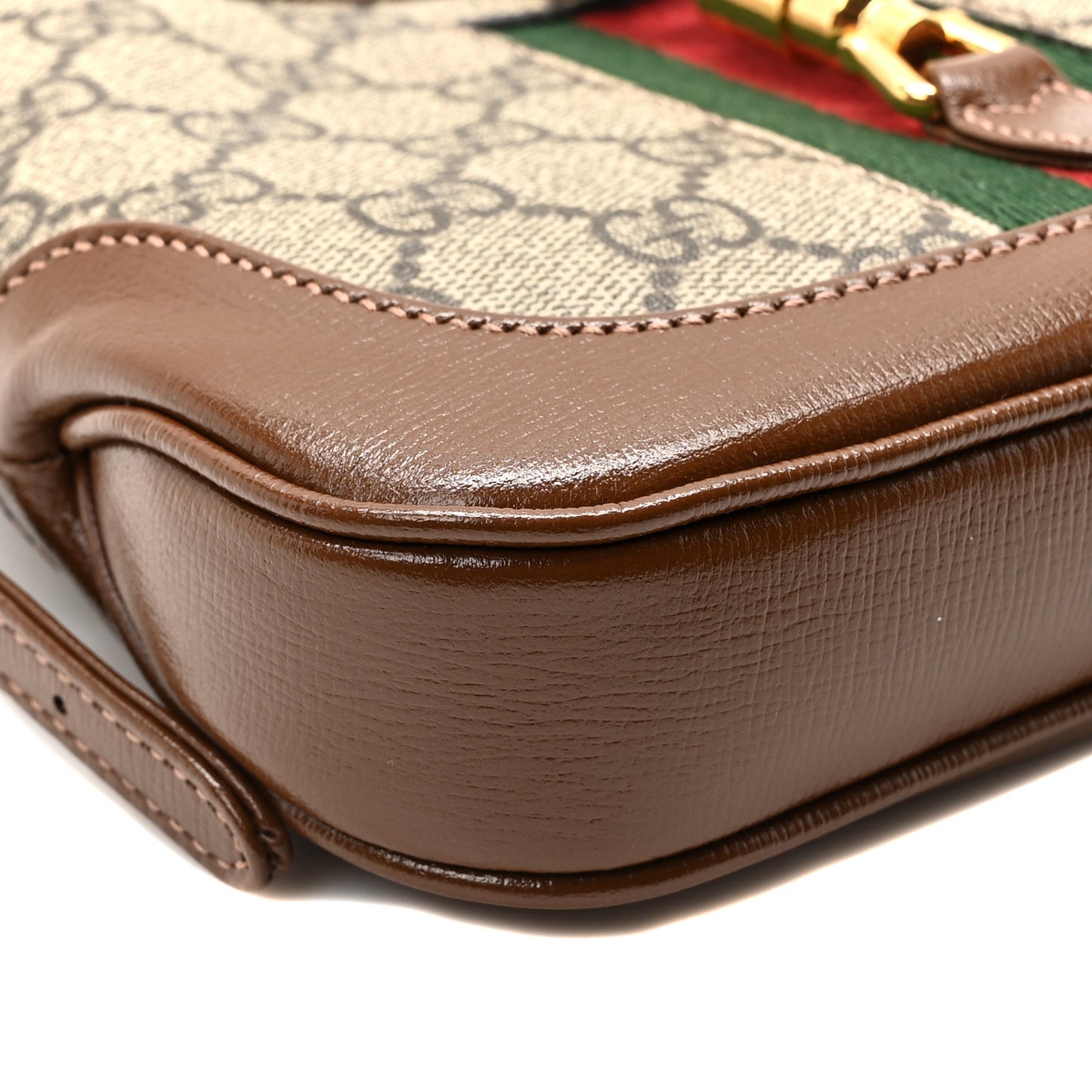 GG Supreme Monogram Azalea Calfskin Web Mini Jackie 1961 Hobo Beige Ebony Brown Sugar
