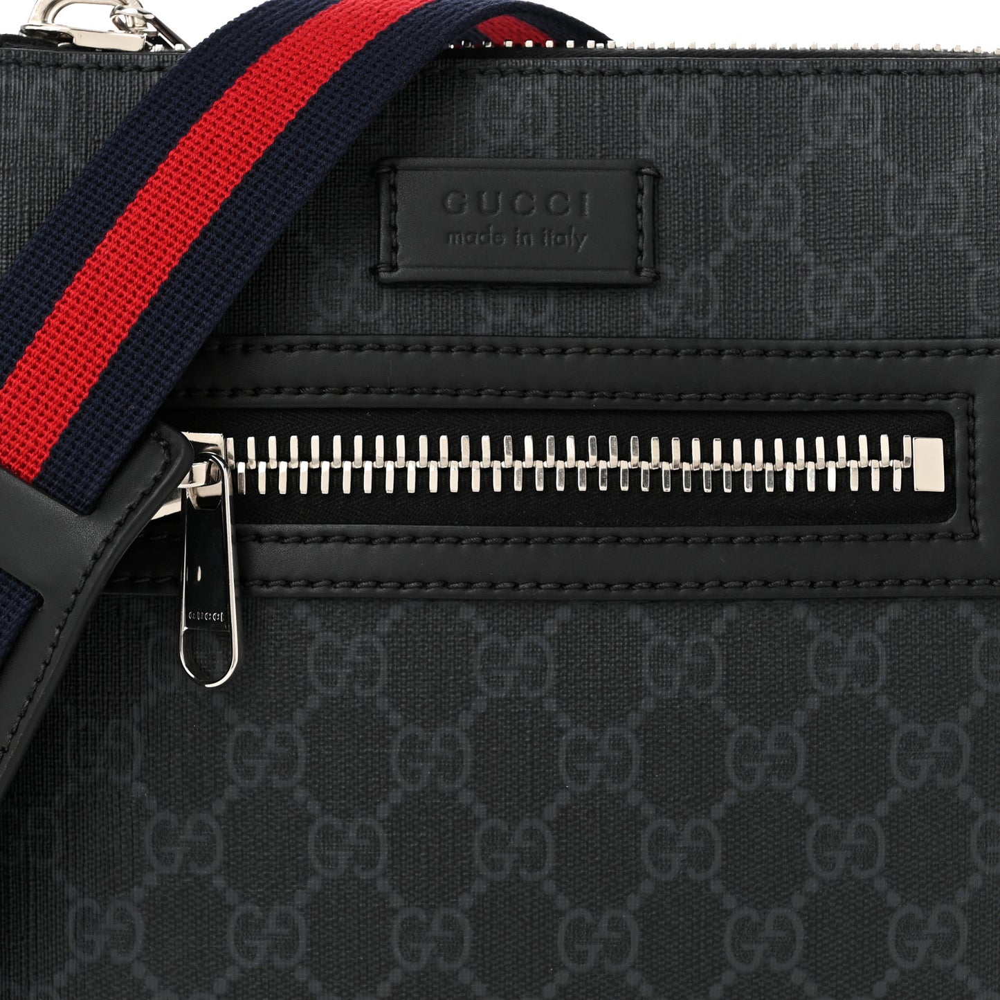 GG Supreme Monogram Web Small Flat Messenger Bag Black Grey