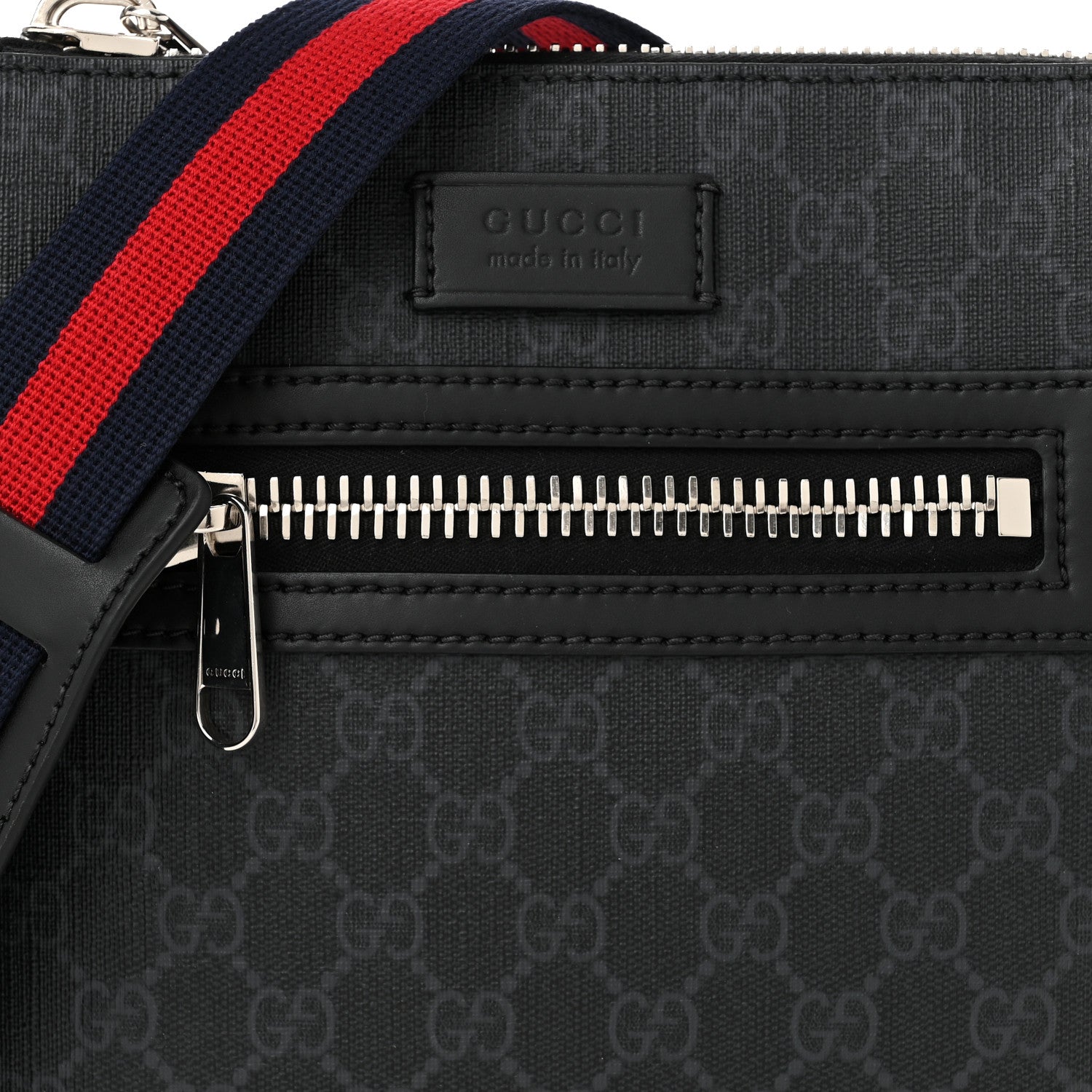 Gucci GG Supreme Monogram Web Small Flat Messenger Bag Black Grey 8 of 10