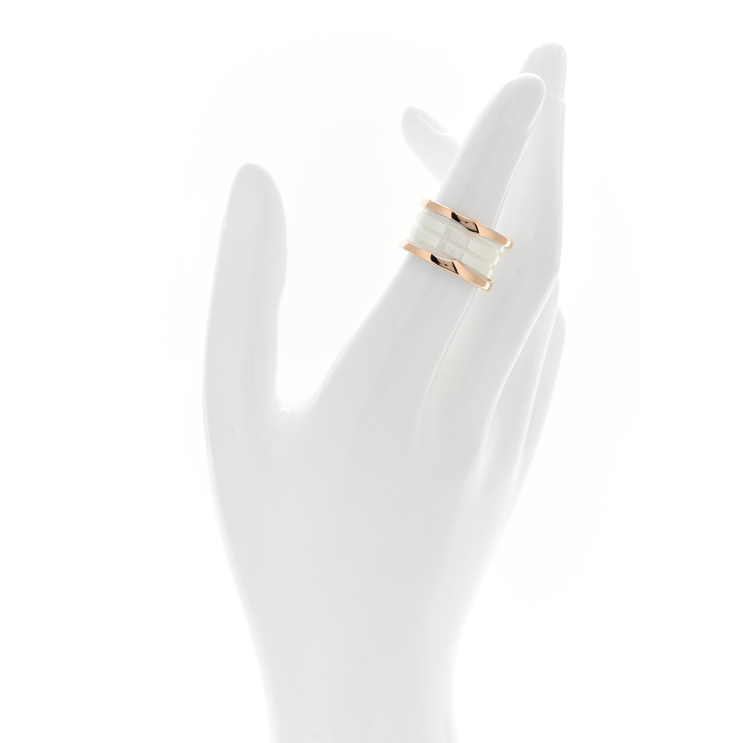 18K Rose Gold White Ceramic B.Zero1 Four-Band Ring 52 6