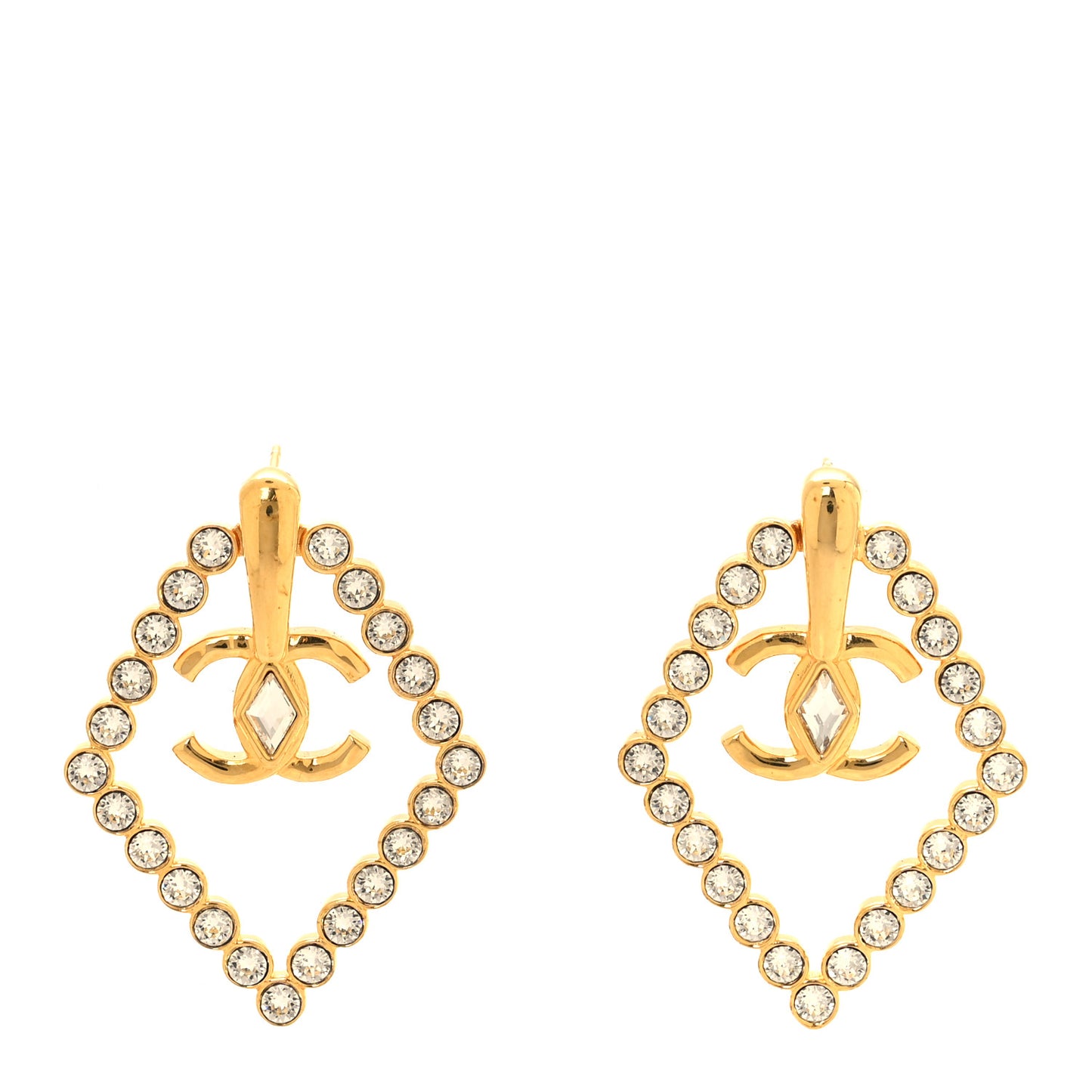 Crystal Diamond CC Earrings Gold