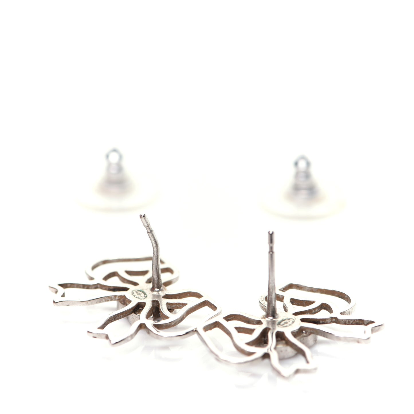 Crystal CC Bow Earrings Silver