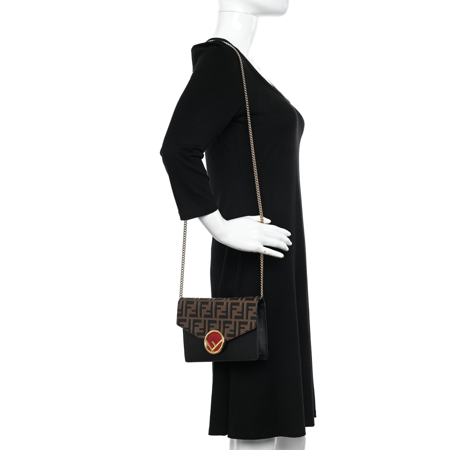 Vitello Cruise F is Fendi Bi-Color FF 1974 Embossed Medium Envelope Wallet On Chain Black Maya