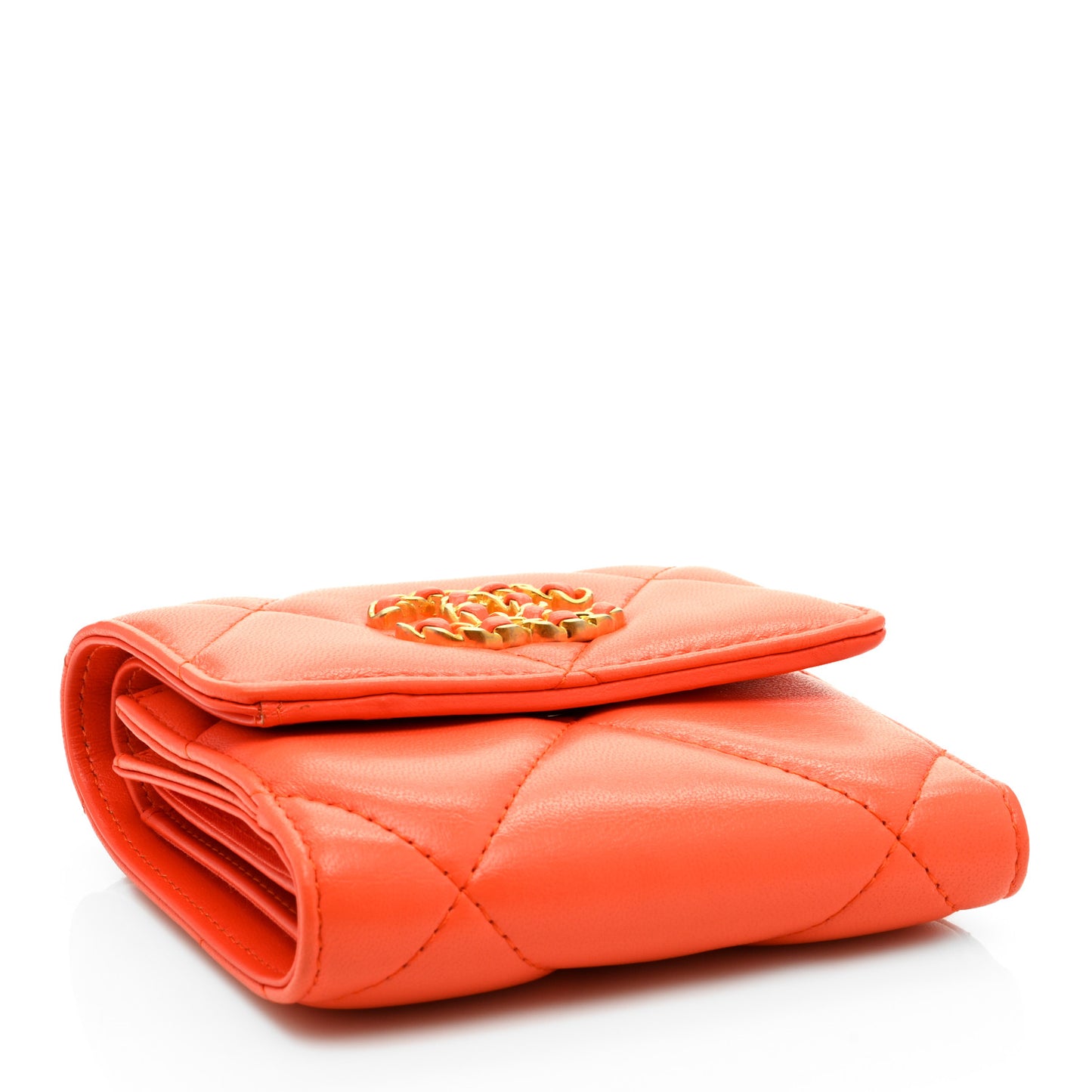 Goatskin Quilted Small Chanel 19 Flap Wallet Orange